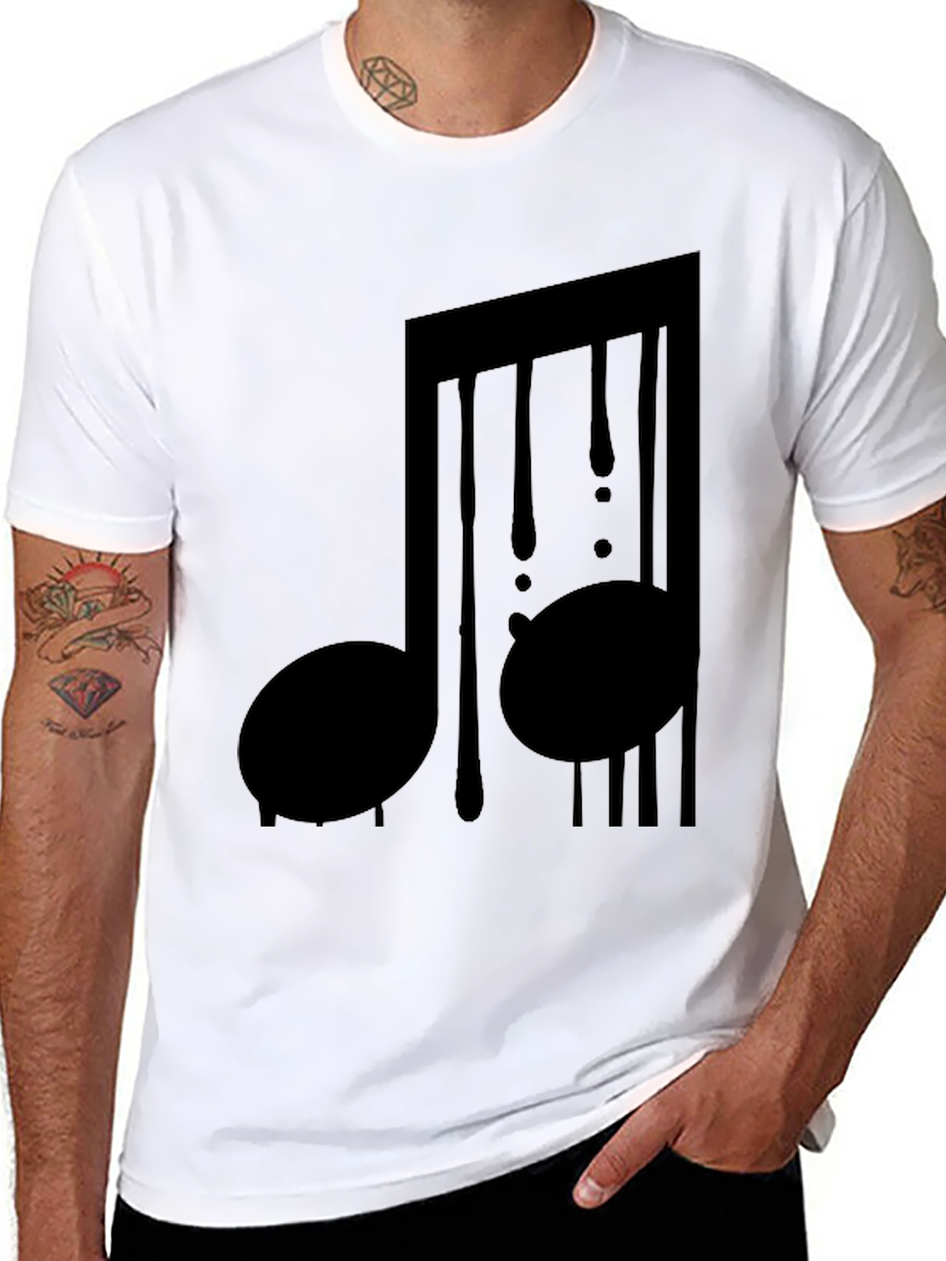 Music Note Drip Graphic Tee - Black Cotton Shirt