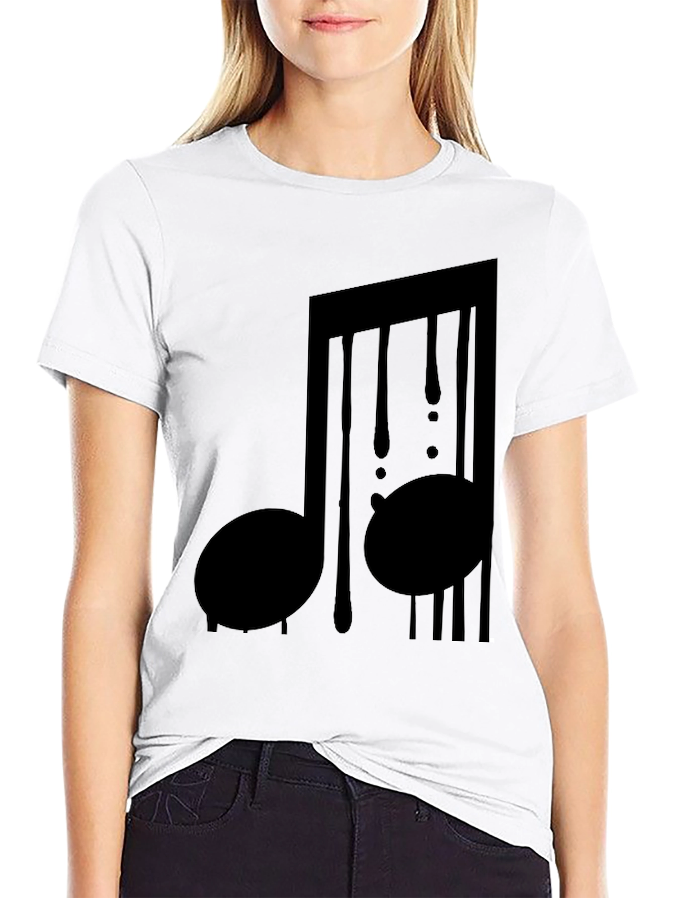 Music Note Drip Graphic Tee - Black Cotton Shirt
