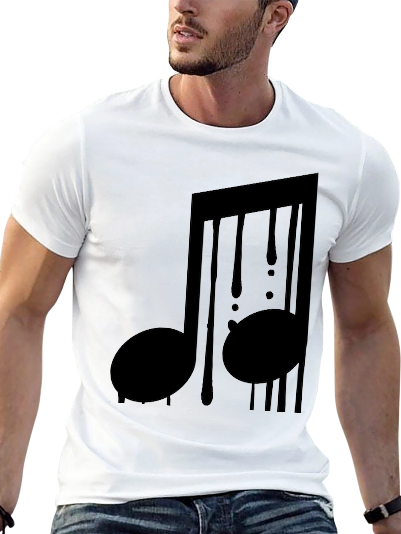 Music Note Drip Graphic Tee - Black Cotton Shirt