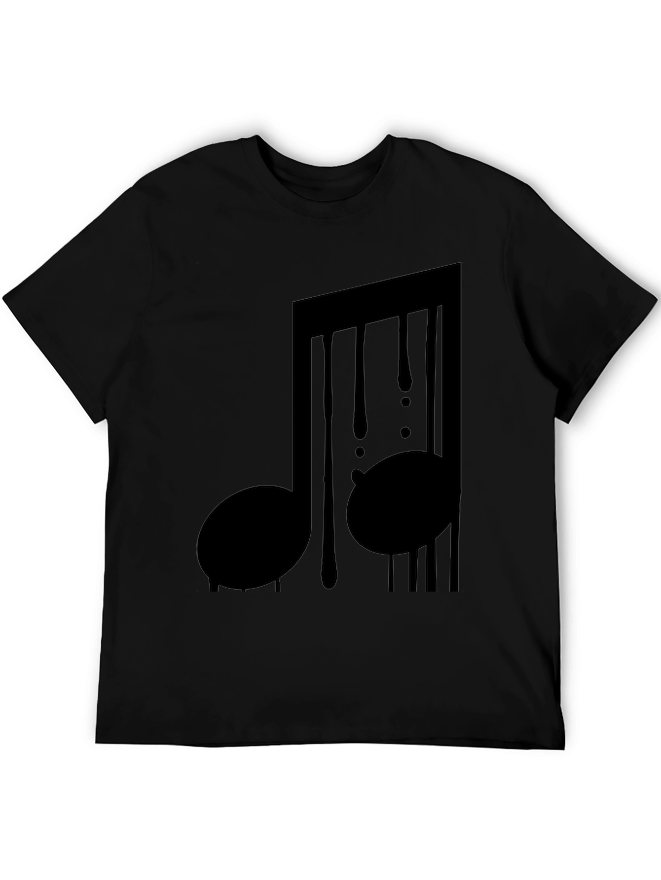 Music Note Drip Graphic Tee - Black Cotton Shirt