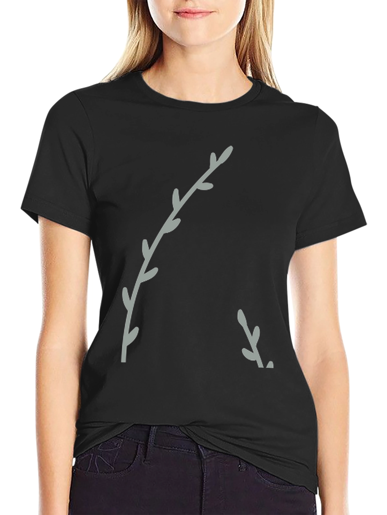 Minimalist Branch Print Black T-Shirt