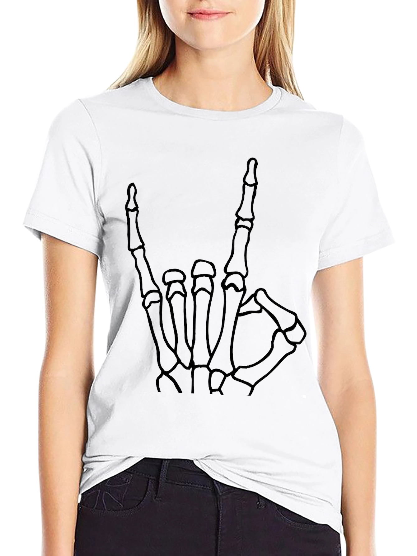 Skeleton Hand Rock On T-Shirt - Black