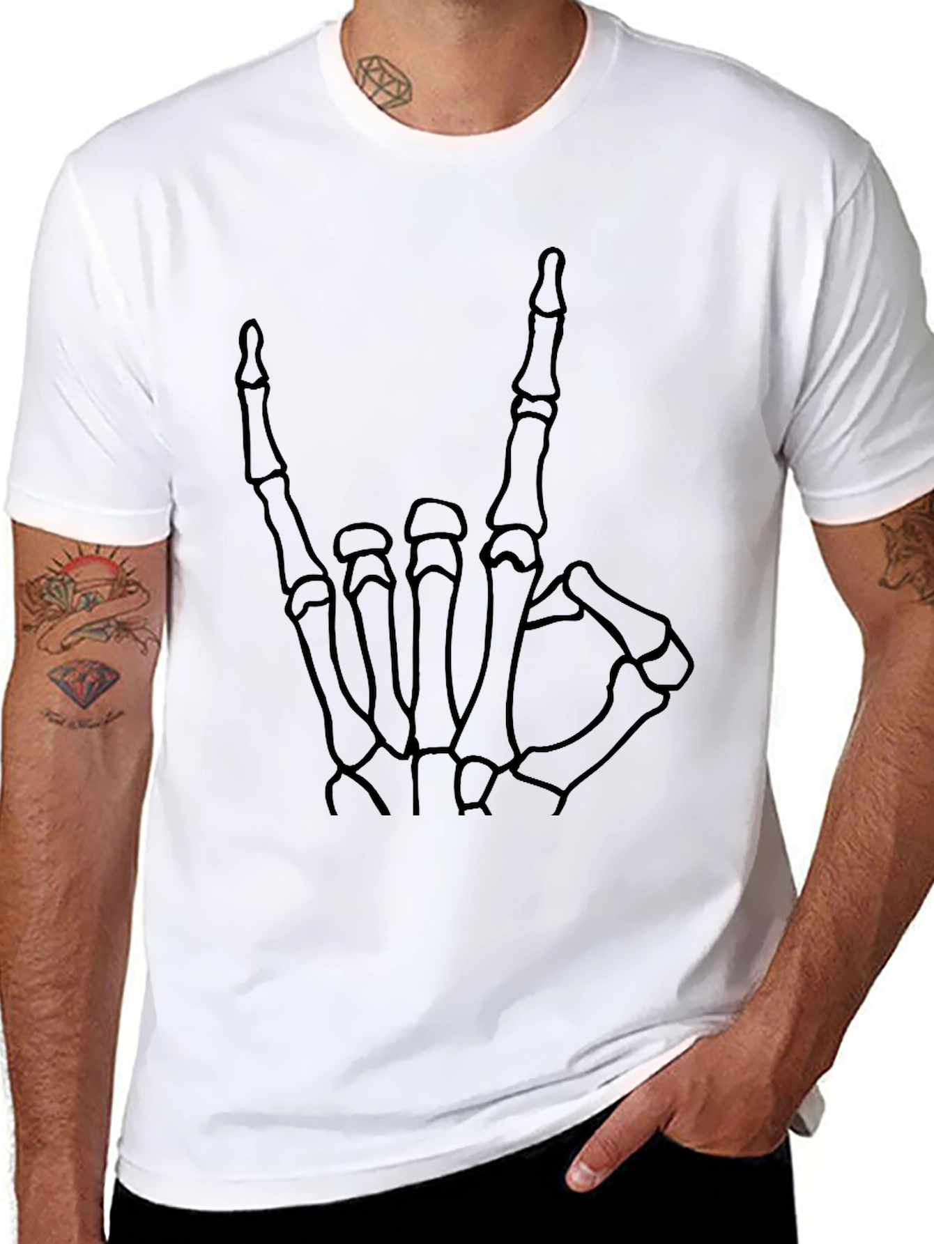 Skeleton Hand Rock On T-Shirt - Black