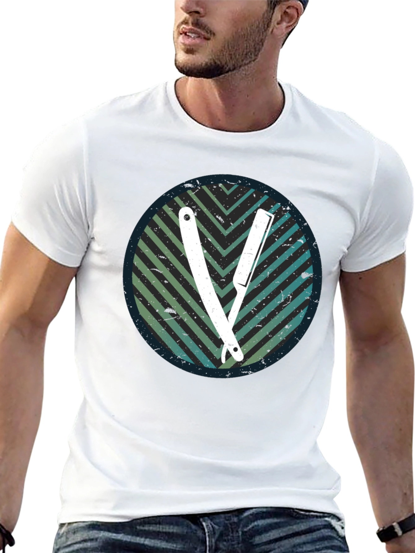 Retro Barber Razor Tee - Mens Graphic T-Shirt