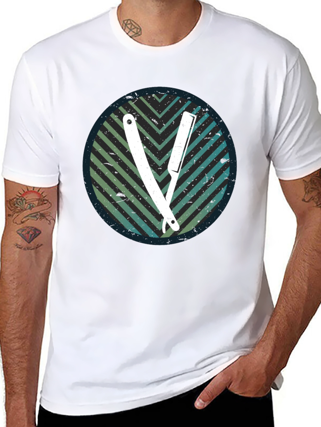 Retro Barber Razor Tee - Mens Graphic T-Shirt
