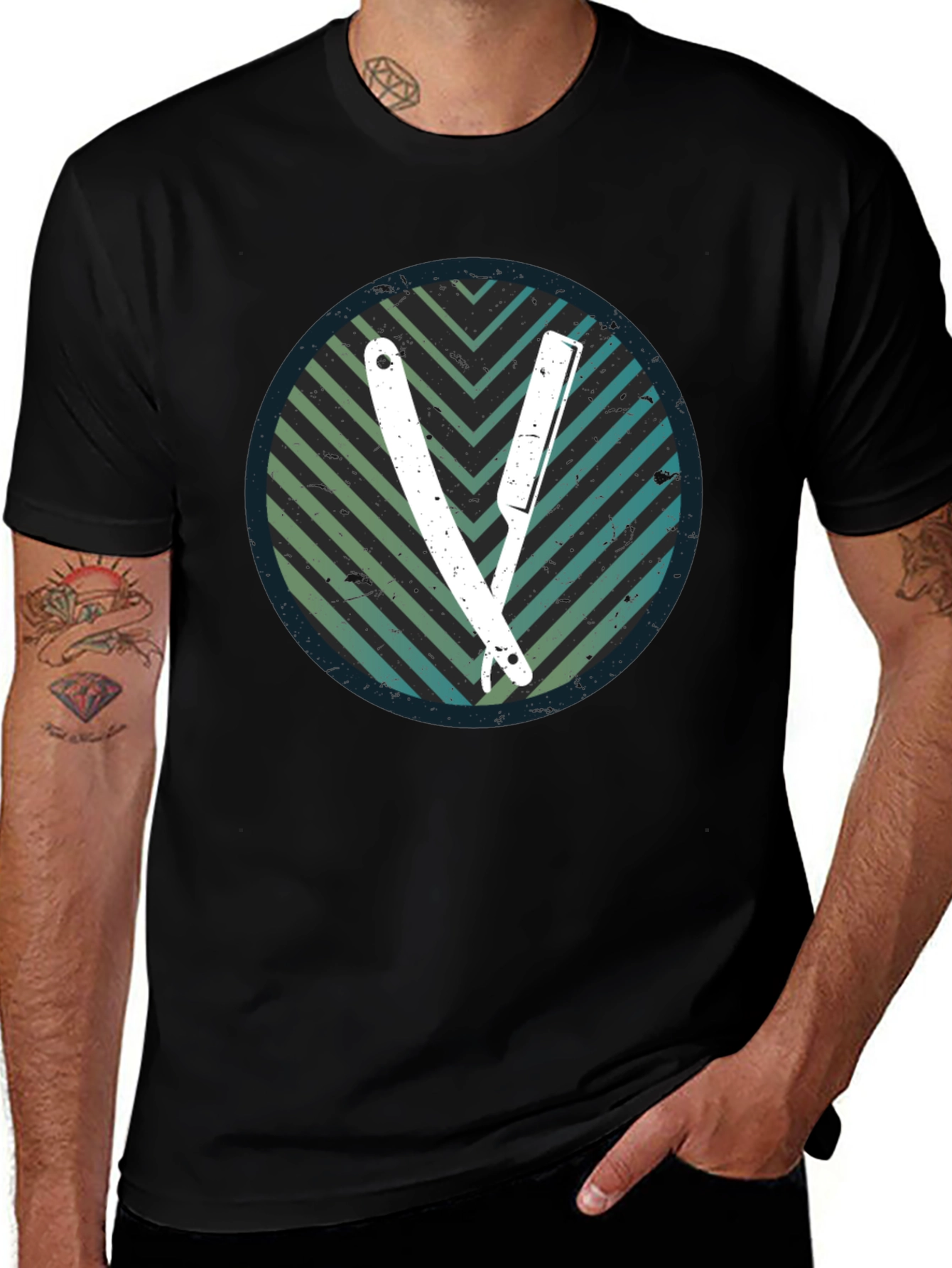 Retro Barber Razor Tee - Mens Graphic T-Shirt