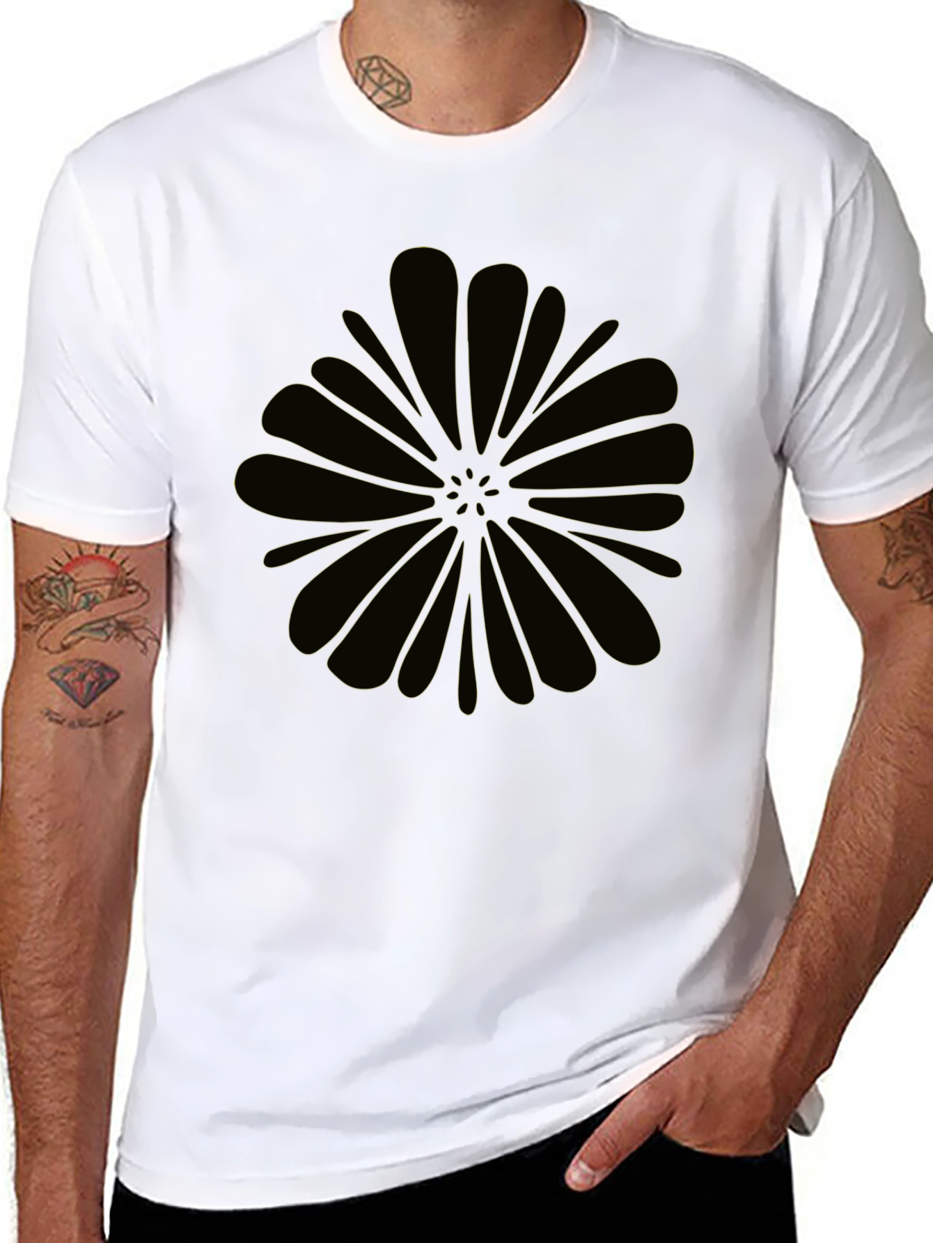 Black Graphic Tee - Abstract Flower Design