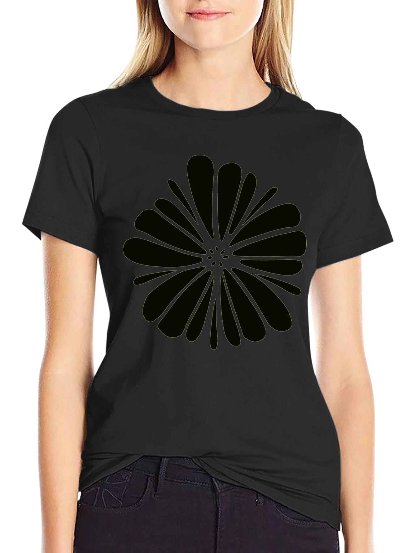 Black Graphic Tee - Abstract Flower Design