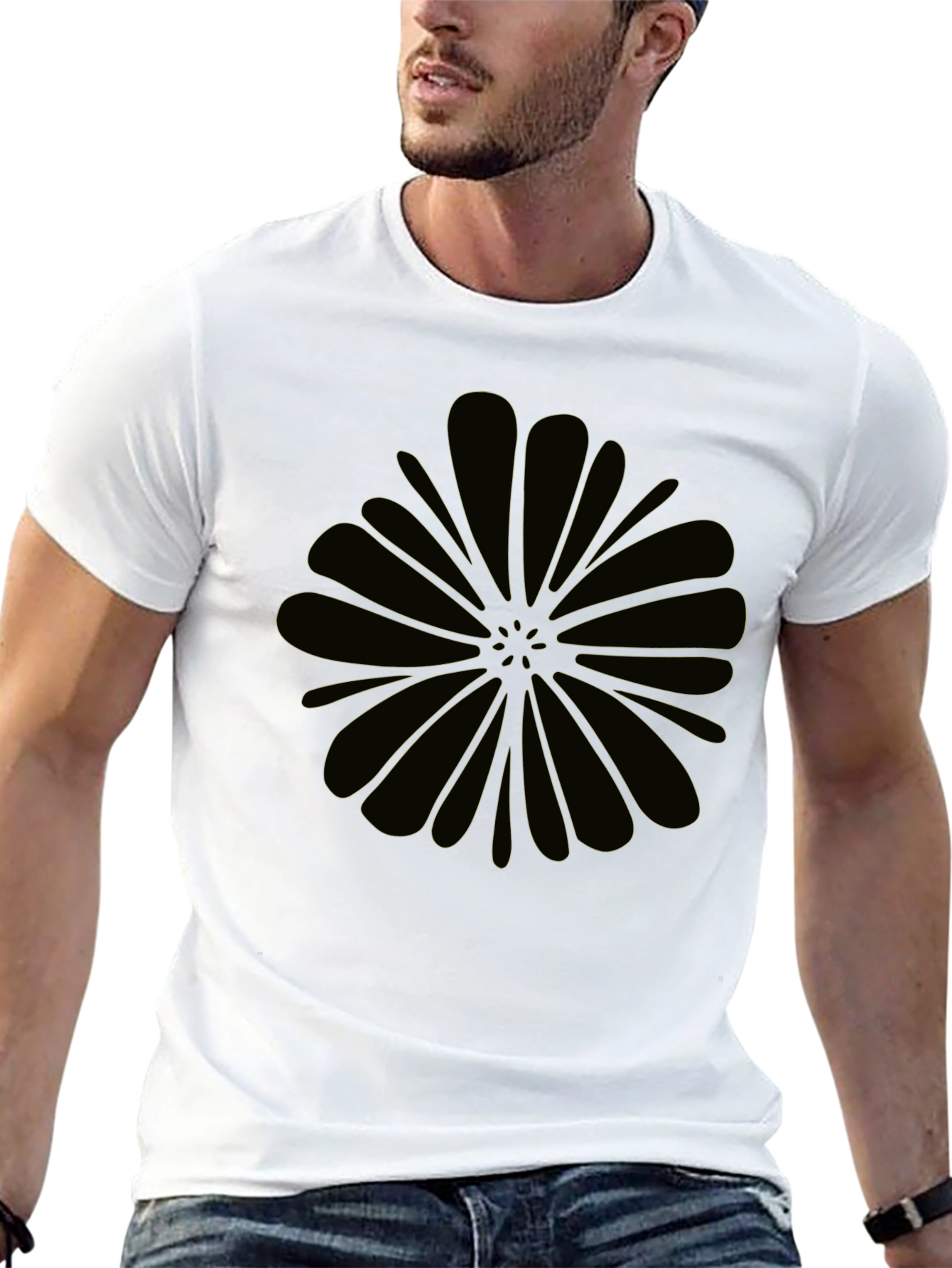 Black Graphic Tee - Abstract Flower Design
