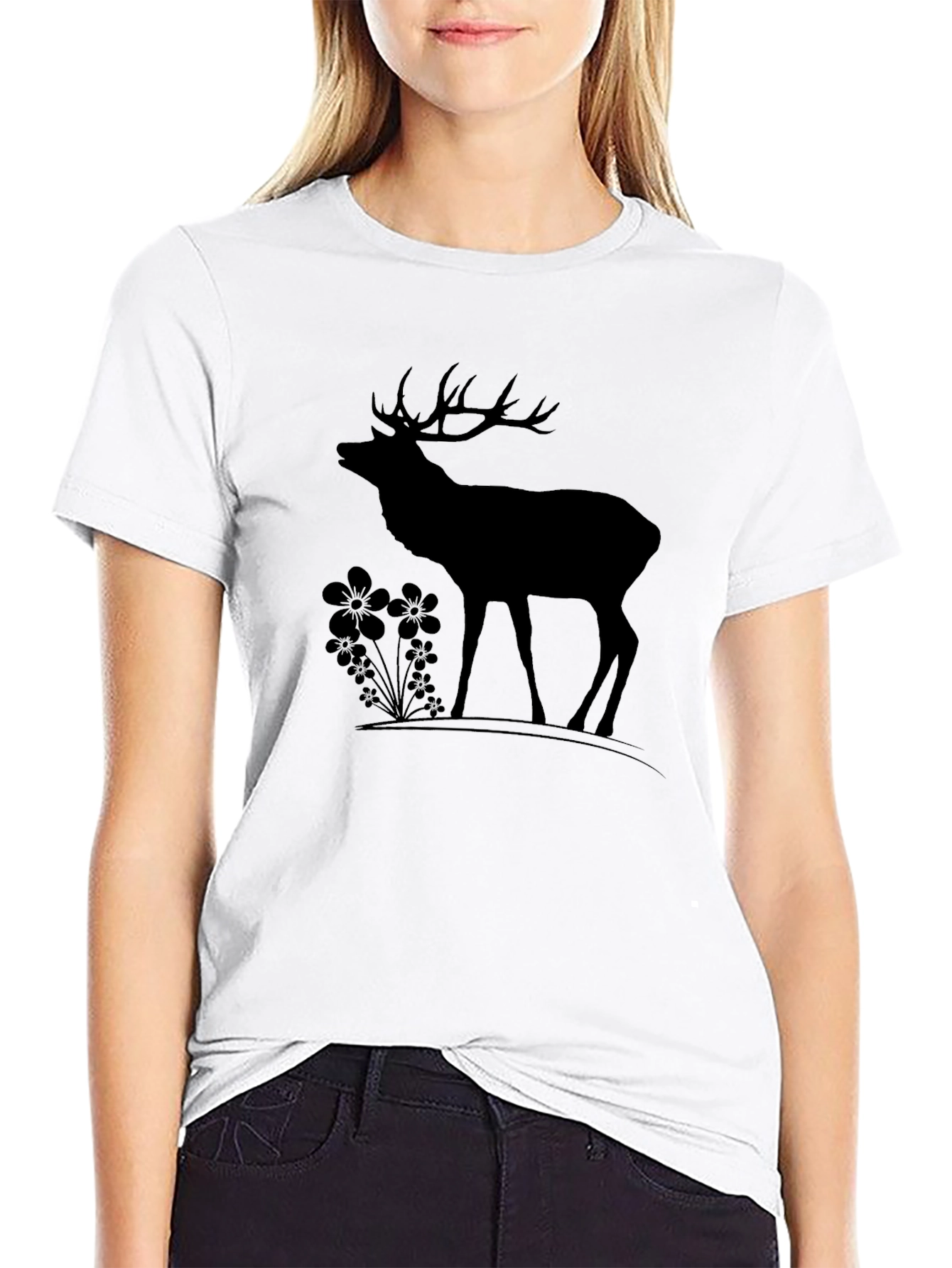 Silhouette Deer Graphic Tee - Black