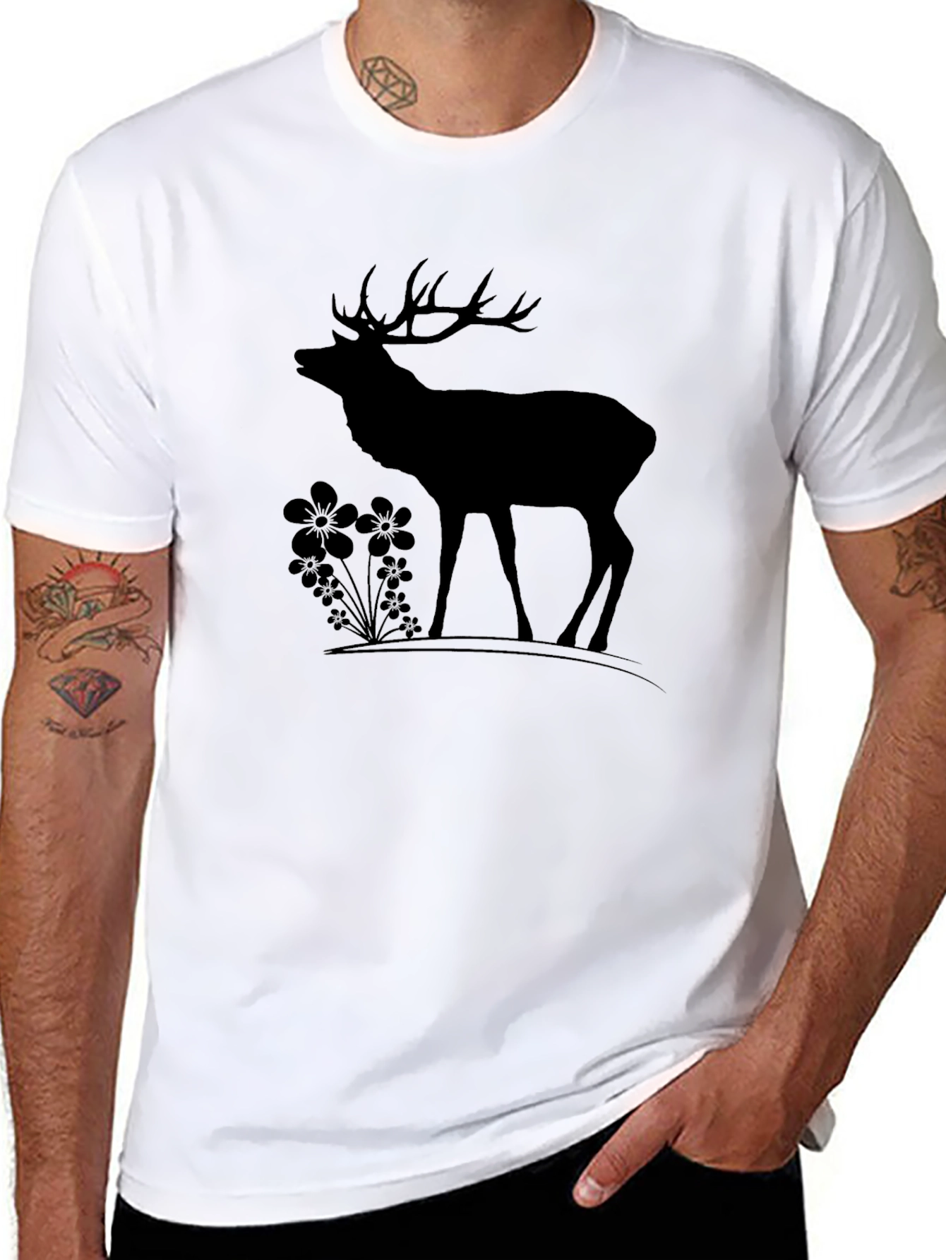 Silhouette Deer Graphic Tee - Black