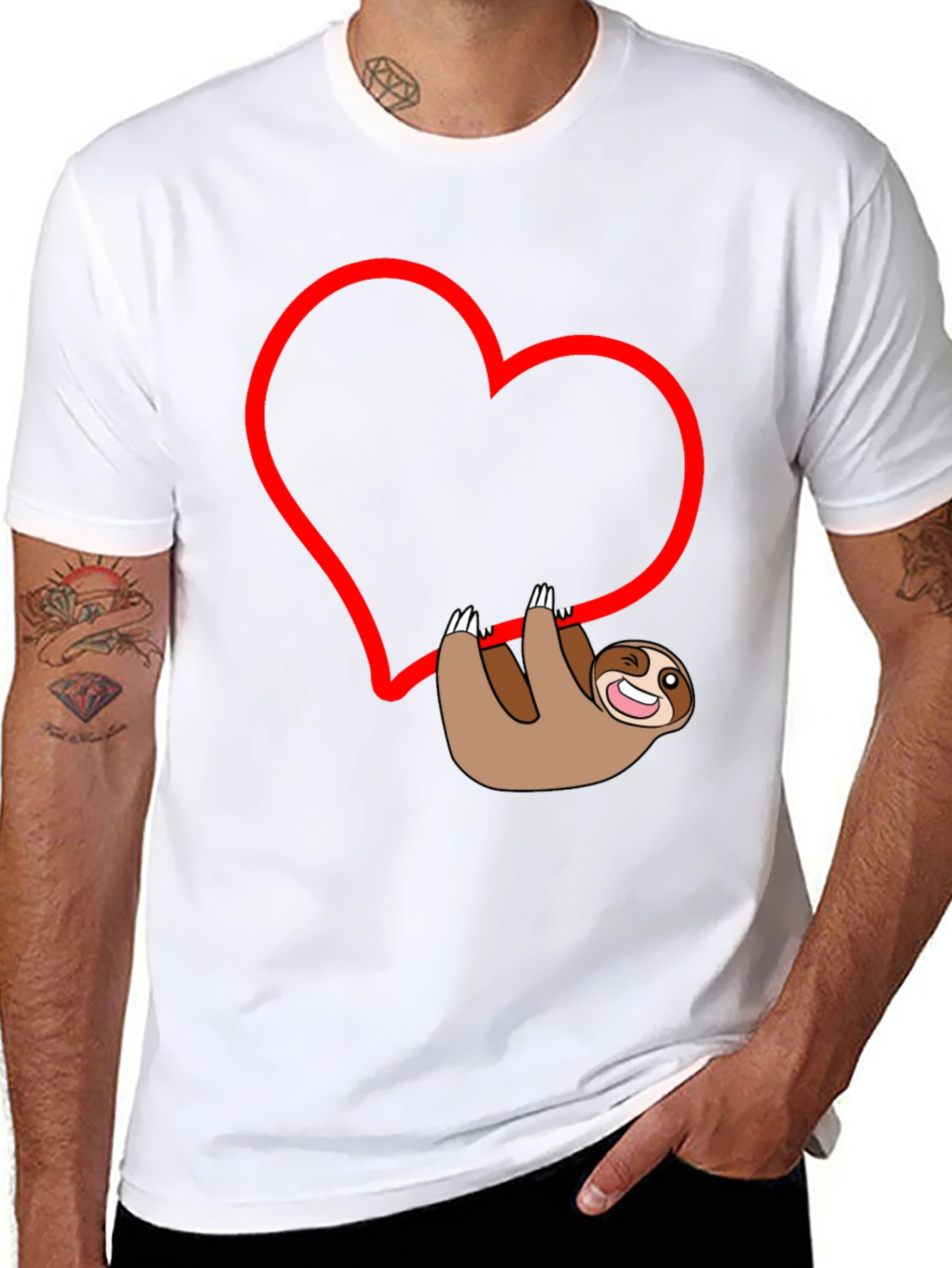 Sloth Heart Graphic Tee - Mens Black T-Shirt