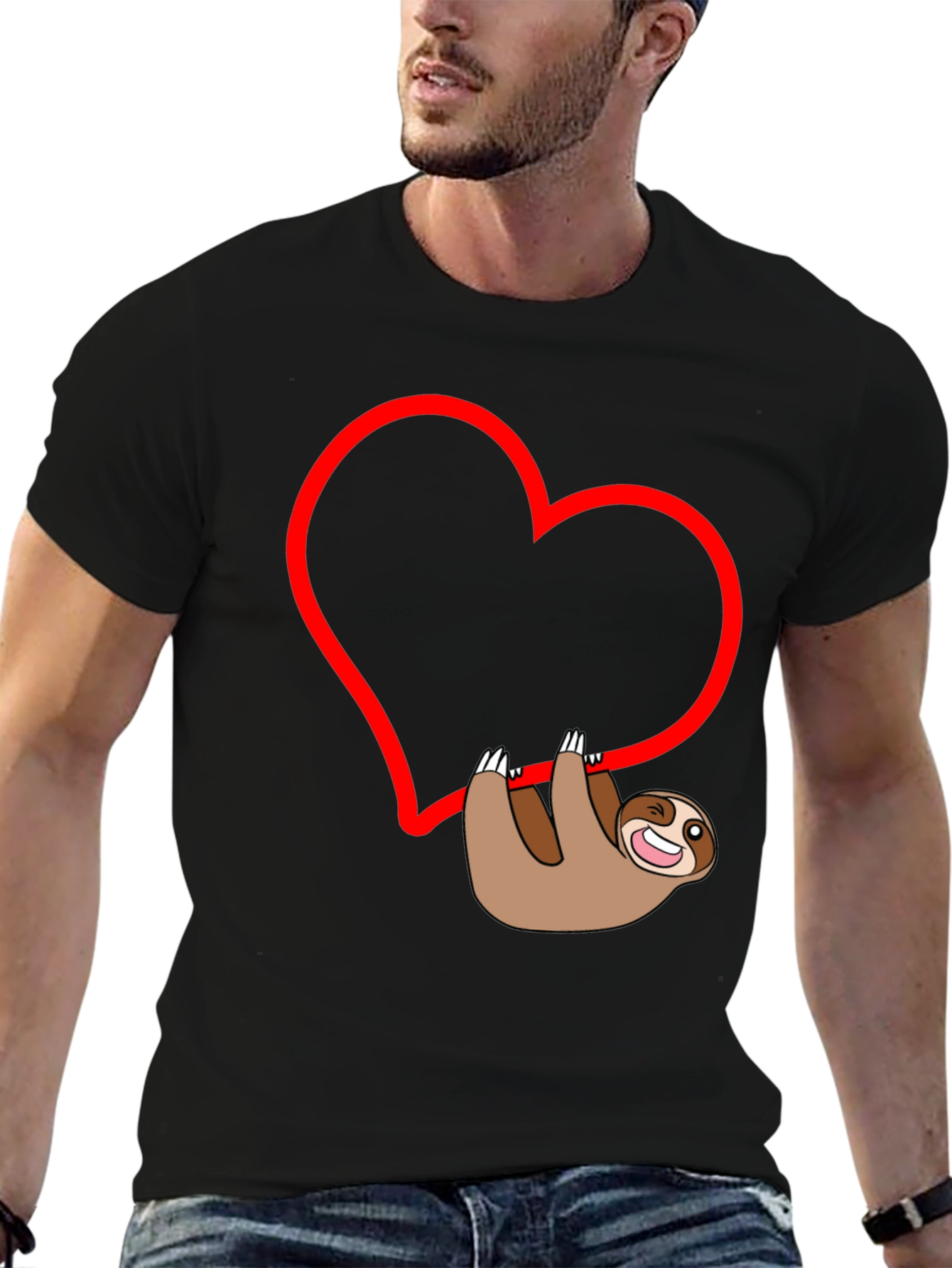 Sloth Heart Graphic Tee - Mens Black T-Shirt