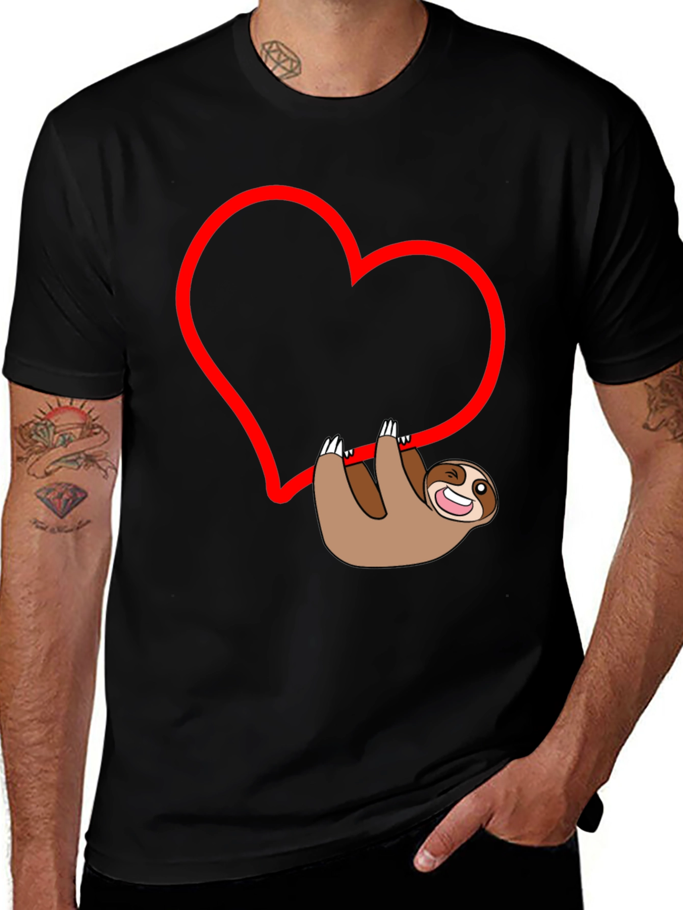 Sloth Heart Graphic Tee - Mens Black T-Shirt
