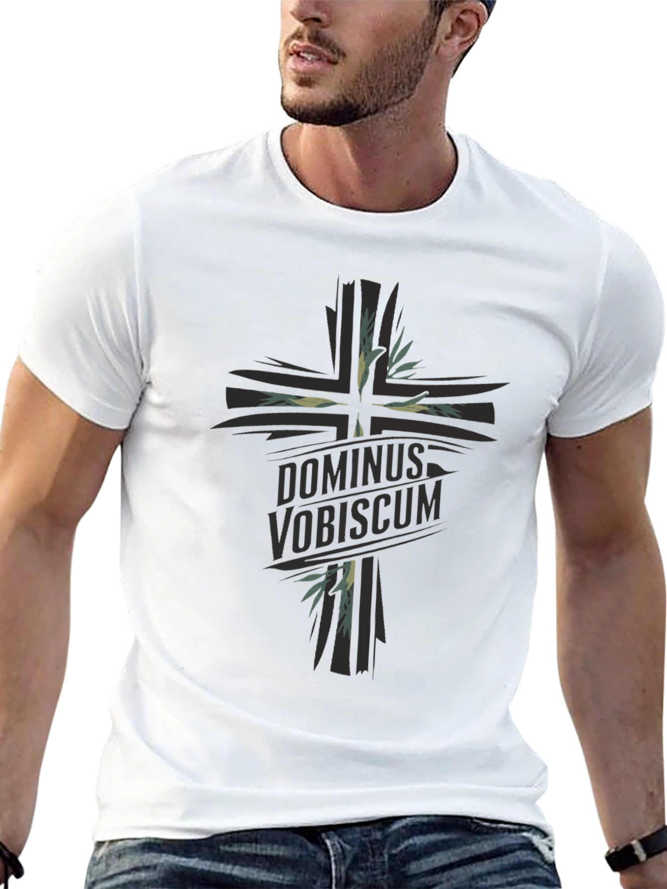 Dominus Vobiscum Cross Graphic T-Shirt - Black