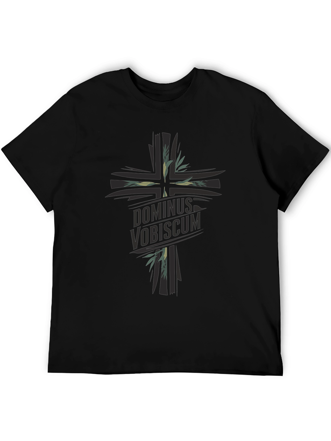Dominus Vobiscum Cross Graphic T-Shirt - Black