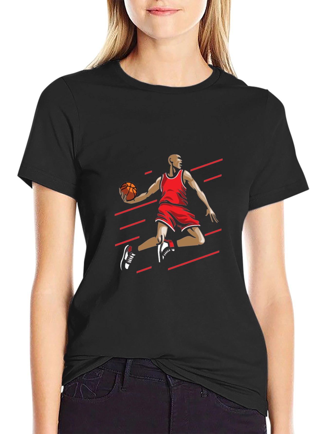 Mens Black T-shirt - Basketball Player Graphic