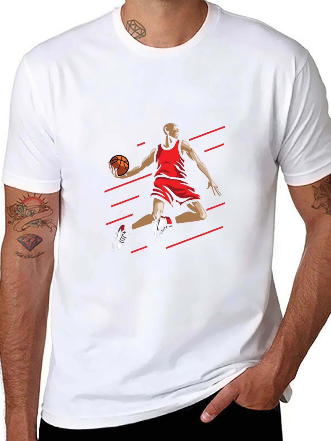 Mens Black T-shirt - Basketball Player Graphic