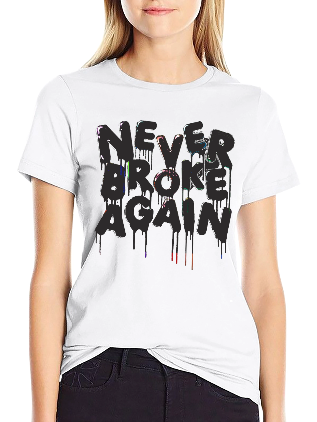 Never Broke Again Graphic Print Black T-Shirt