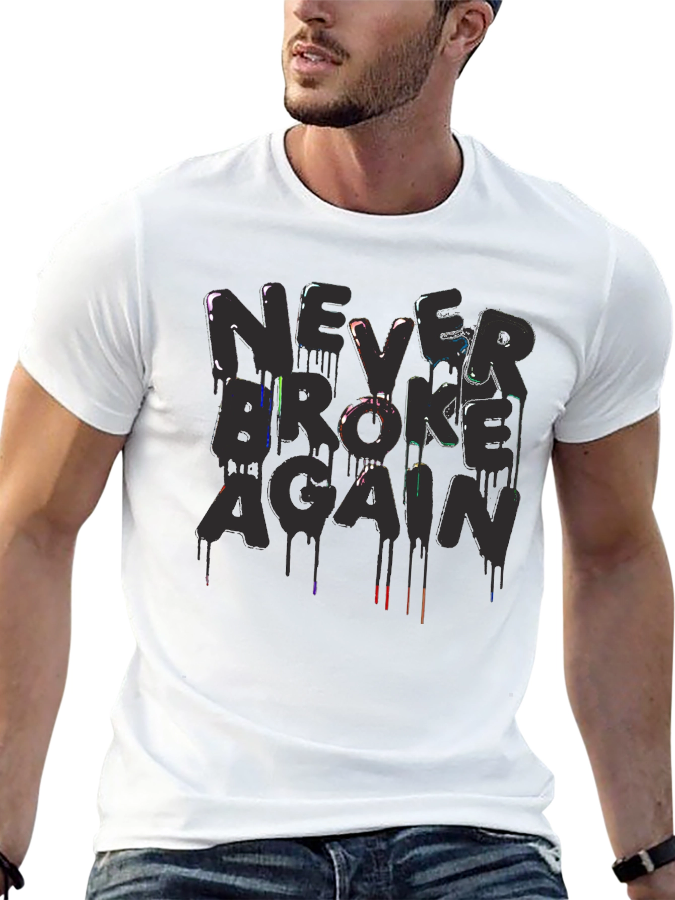 Never Broke Again Graphic Print Black T-Shirt