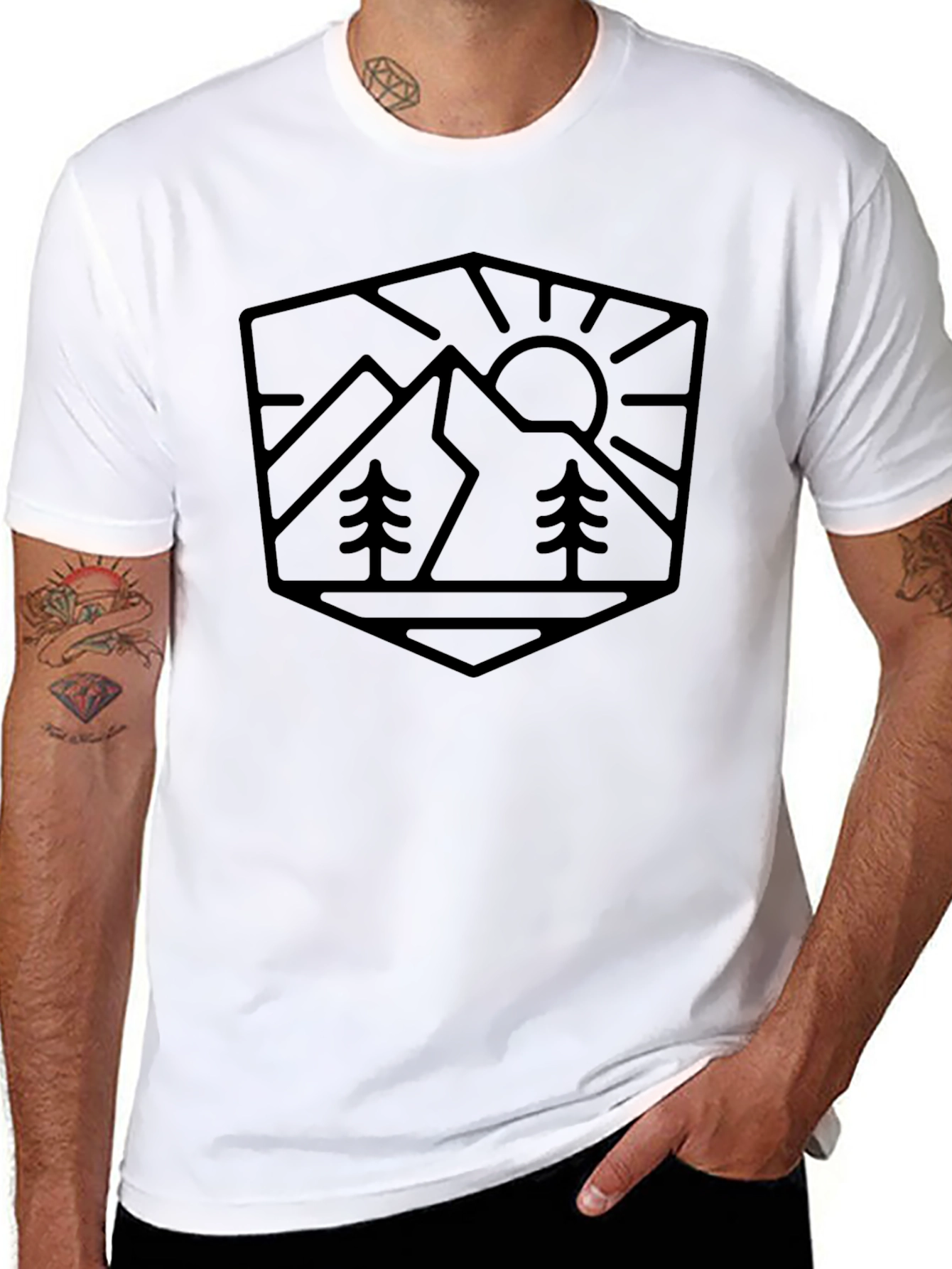 Mountain Scene Graphic Tee - Black