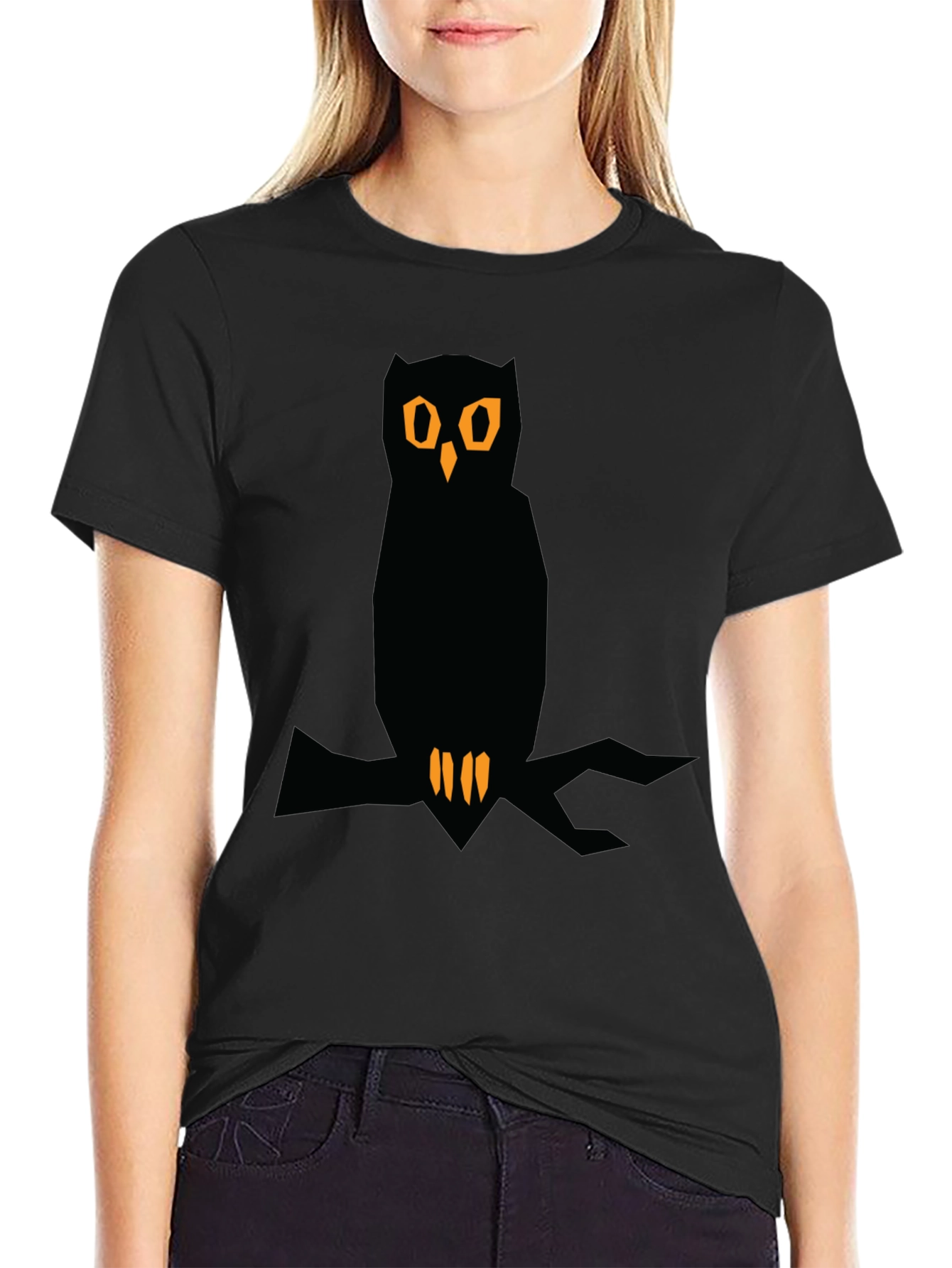 Owl Graphic Tee - Black Crew Neck T-Shirt
