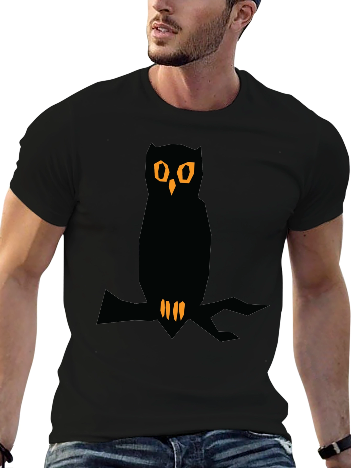 Owl Graphic Tee - Black Crew Neck T-Shirt