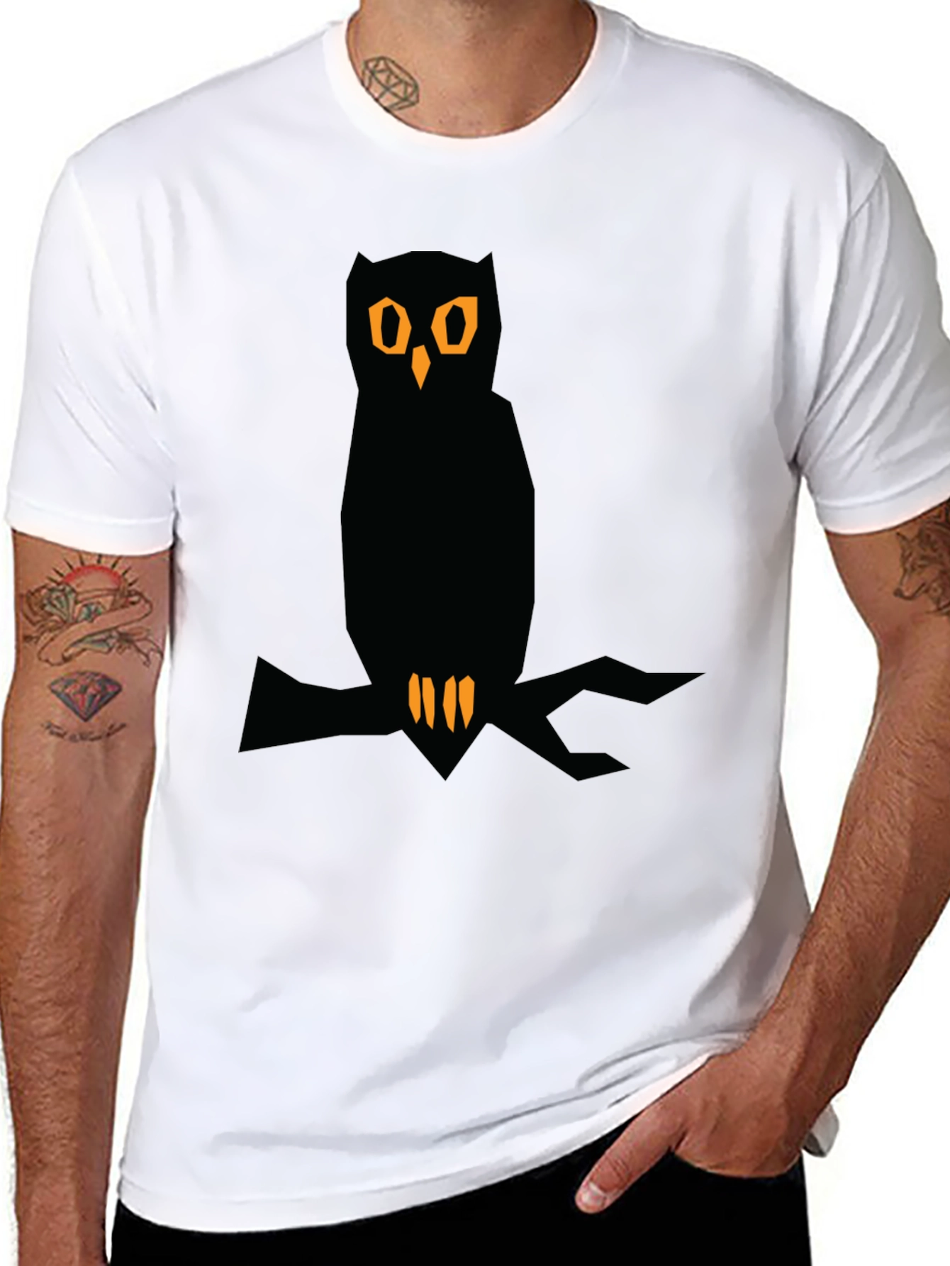 Owl Graphic Tee - Black Crew Neck T-Shirt
