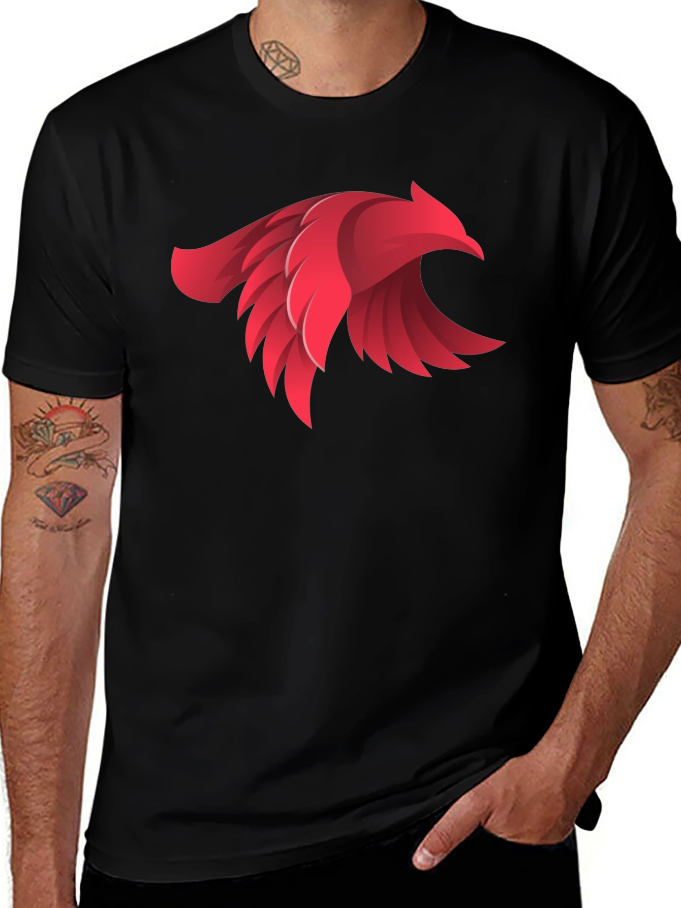Bold Red Bird Graphic Black T-Shirt
