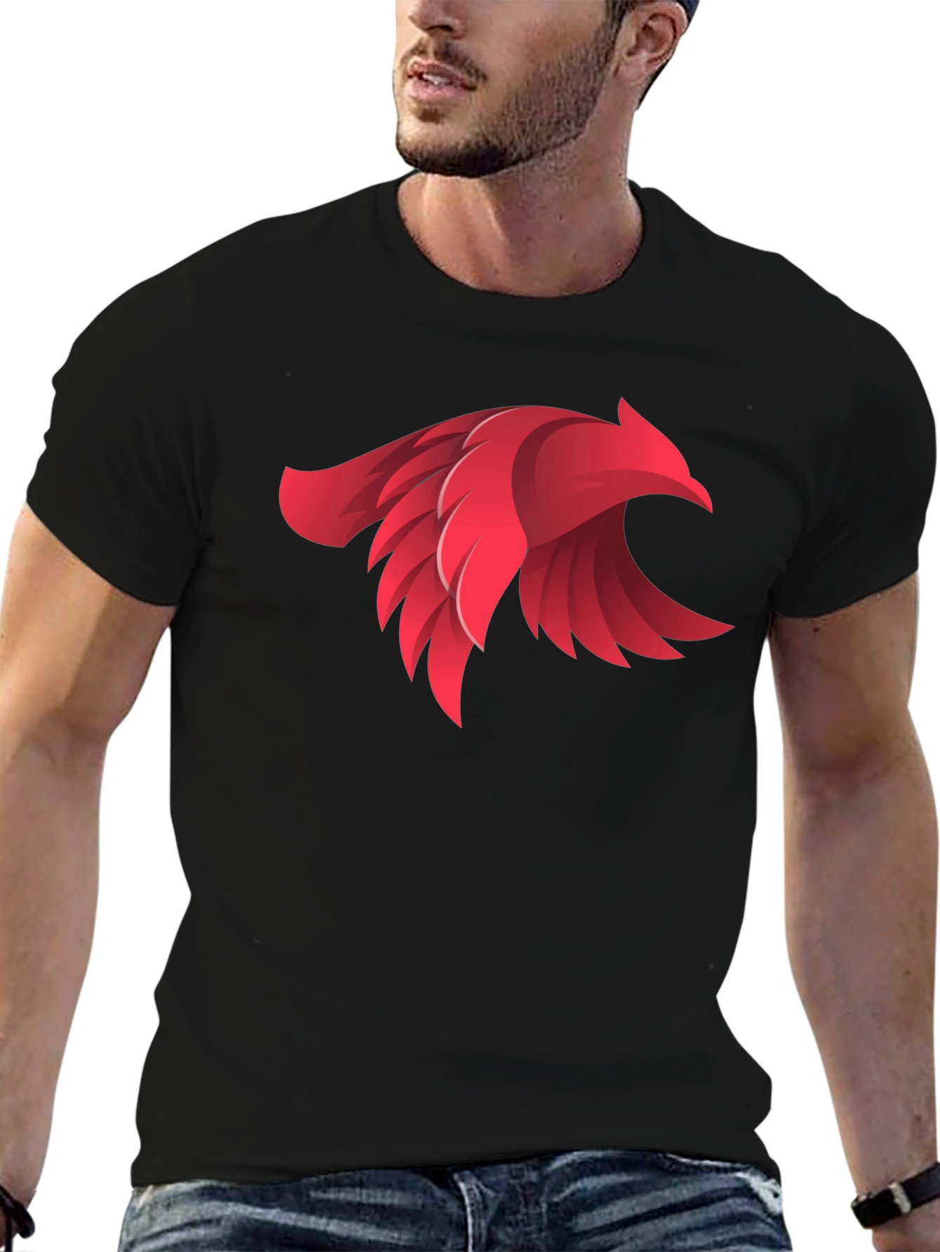 Bold Red Bird Graphic Black T-Shirt