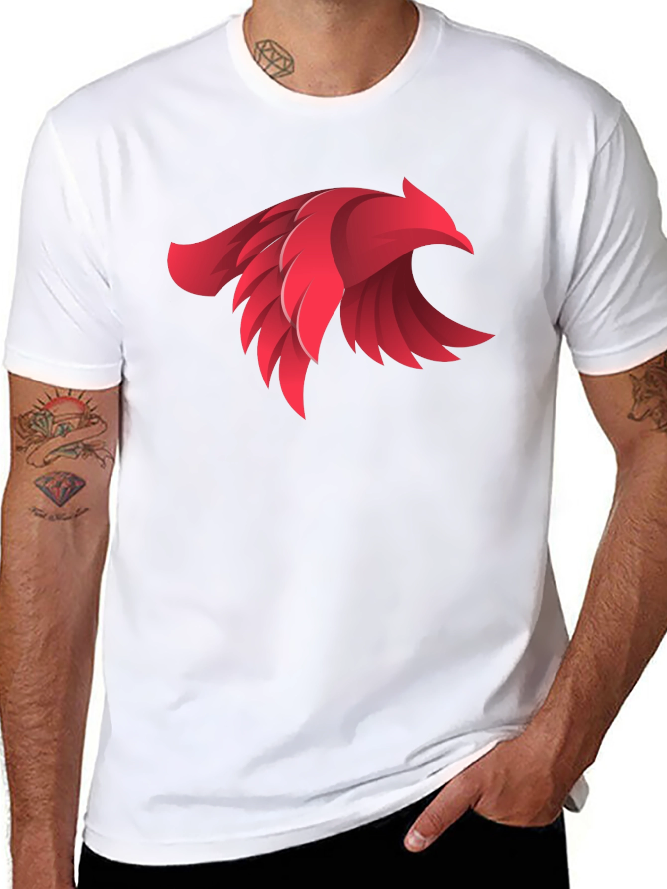 Bold Red Bird Graphic Black T-Shirt