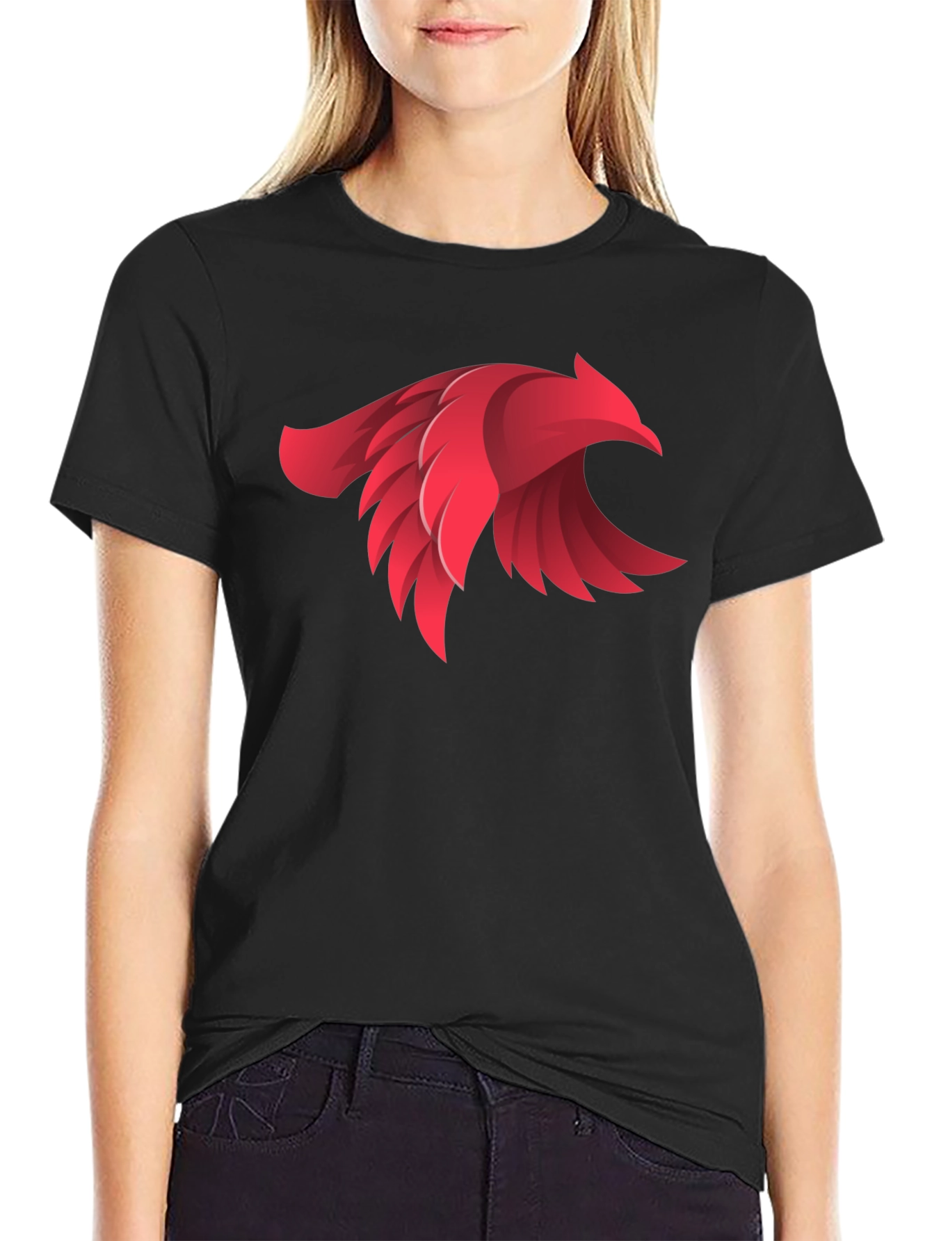 Bold Red Bird Graphic Black T-Shirt