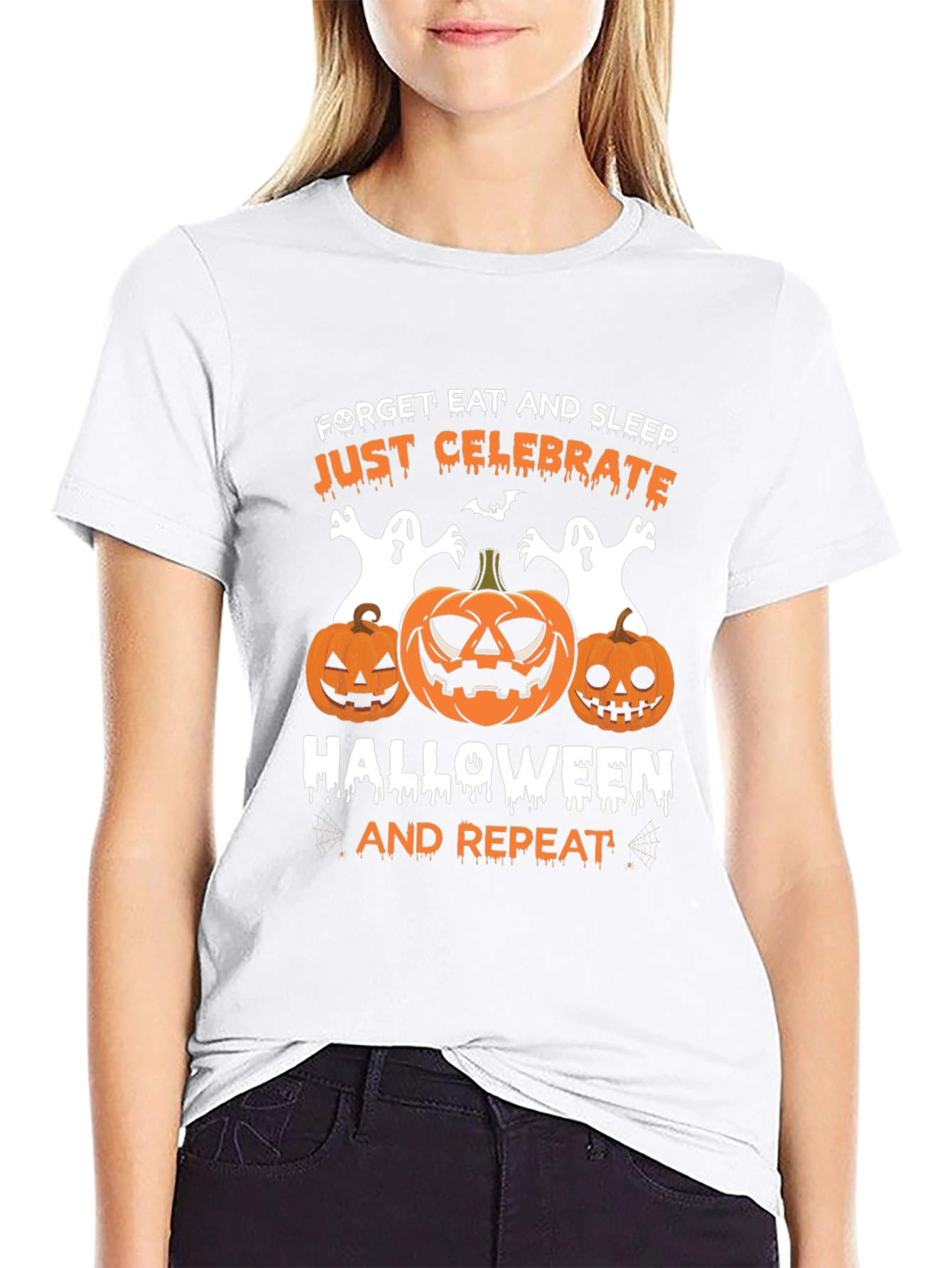 Halloween T-Shirt: Celebrate Pumpkins Ghosts Black Tee