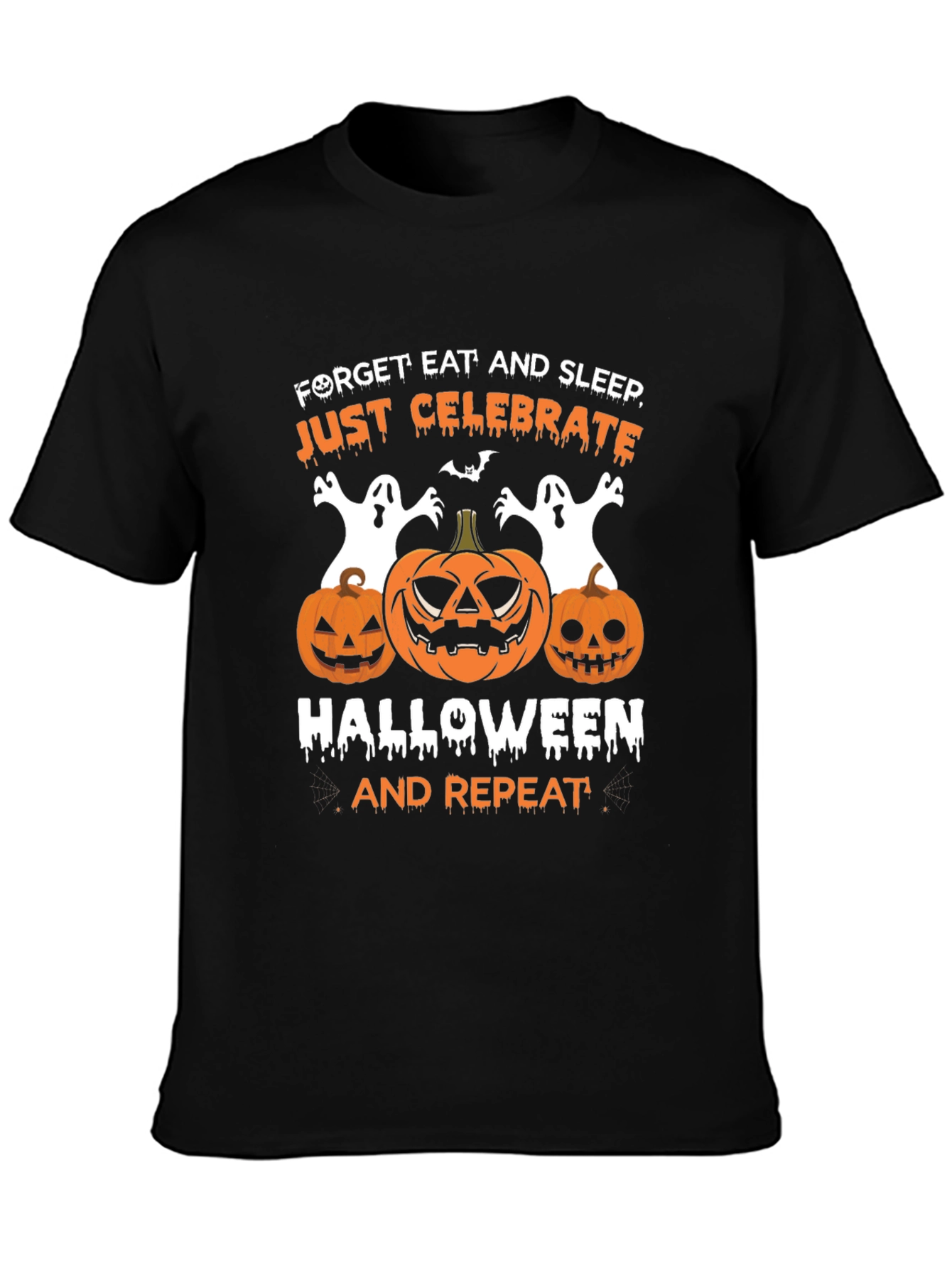 Halloween T-Shirt: Celebrate Pumpkins Ghosts Black Tee
