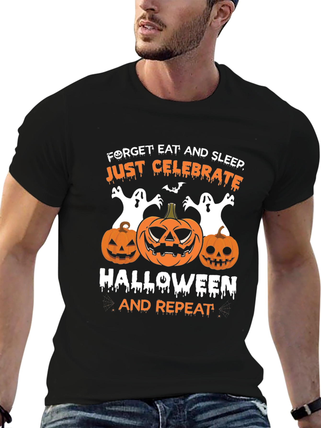 Halloween T-Shirt: Celebrate Pumpkins Ghosts Black Tee