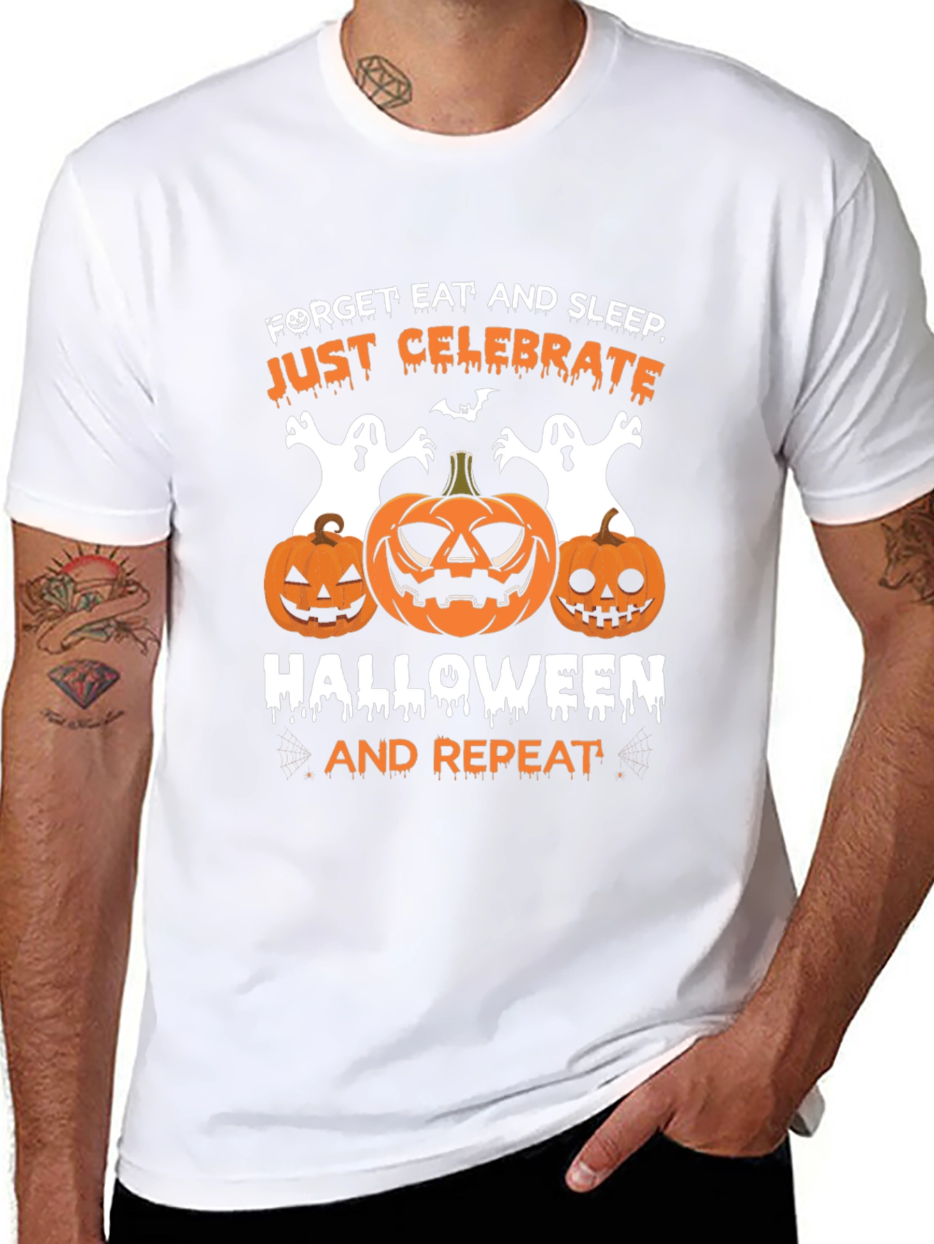 Halloween T-Shirt: Celebrate Pumpkins Ghosts Black Tee
