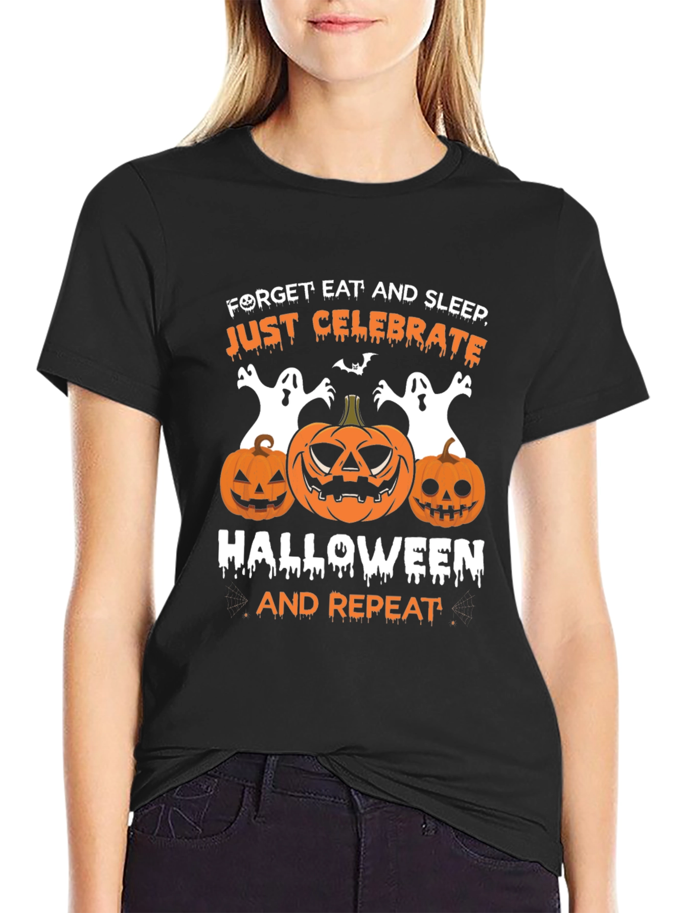 Halloween T-Shirt: Celebrate Pumpkins Ghosts Black Tee