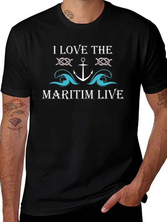 I Love The Maritime Life Anchor Graphic Black T-Shirt