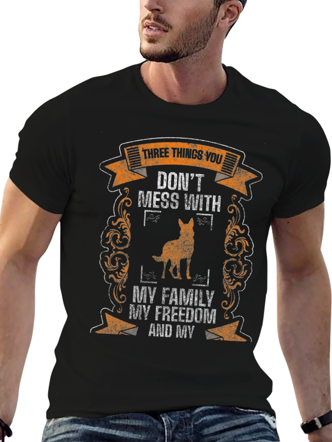 Three Things T-Shirt: Family Freedom Dog