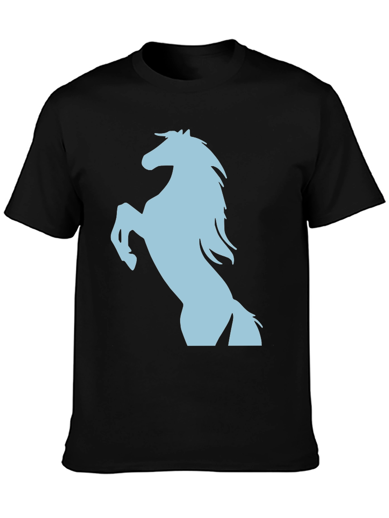 Black Tee with Light Blue Horse Graphic