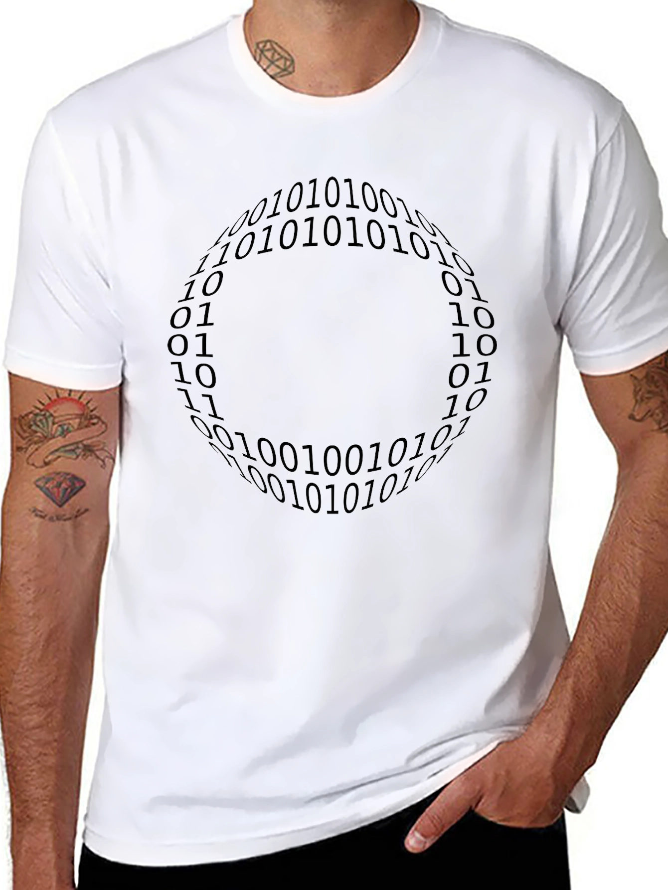 Binary Code Pattern Black T-Shirt