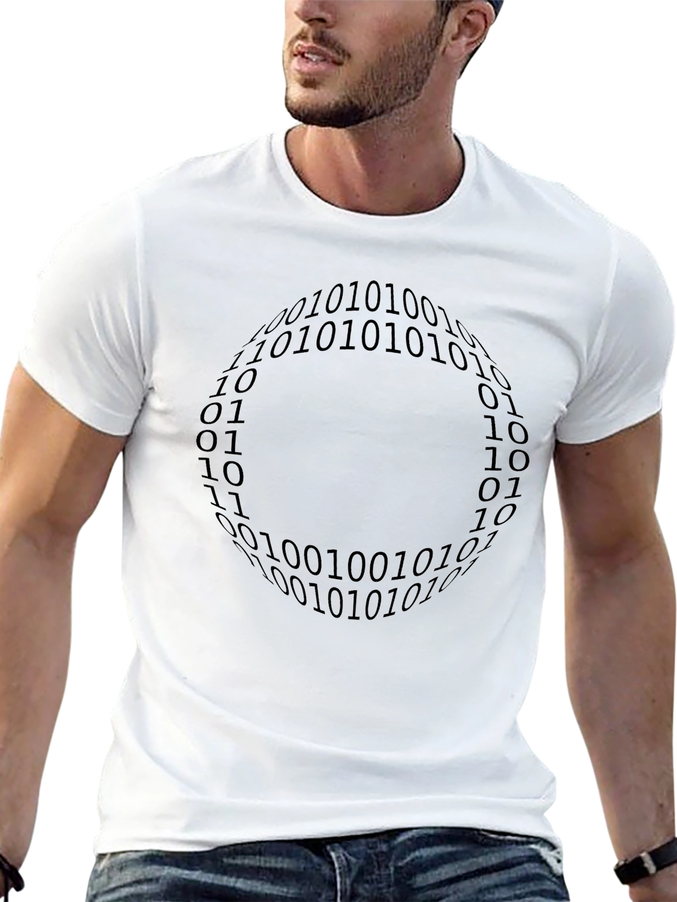 Binary Code Pattern Black T-Shirt