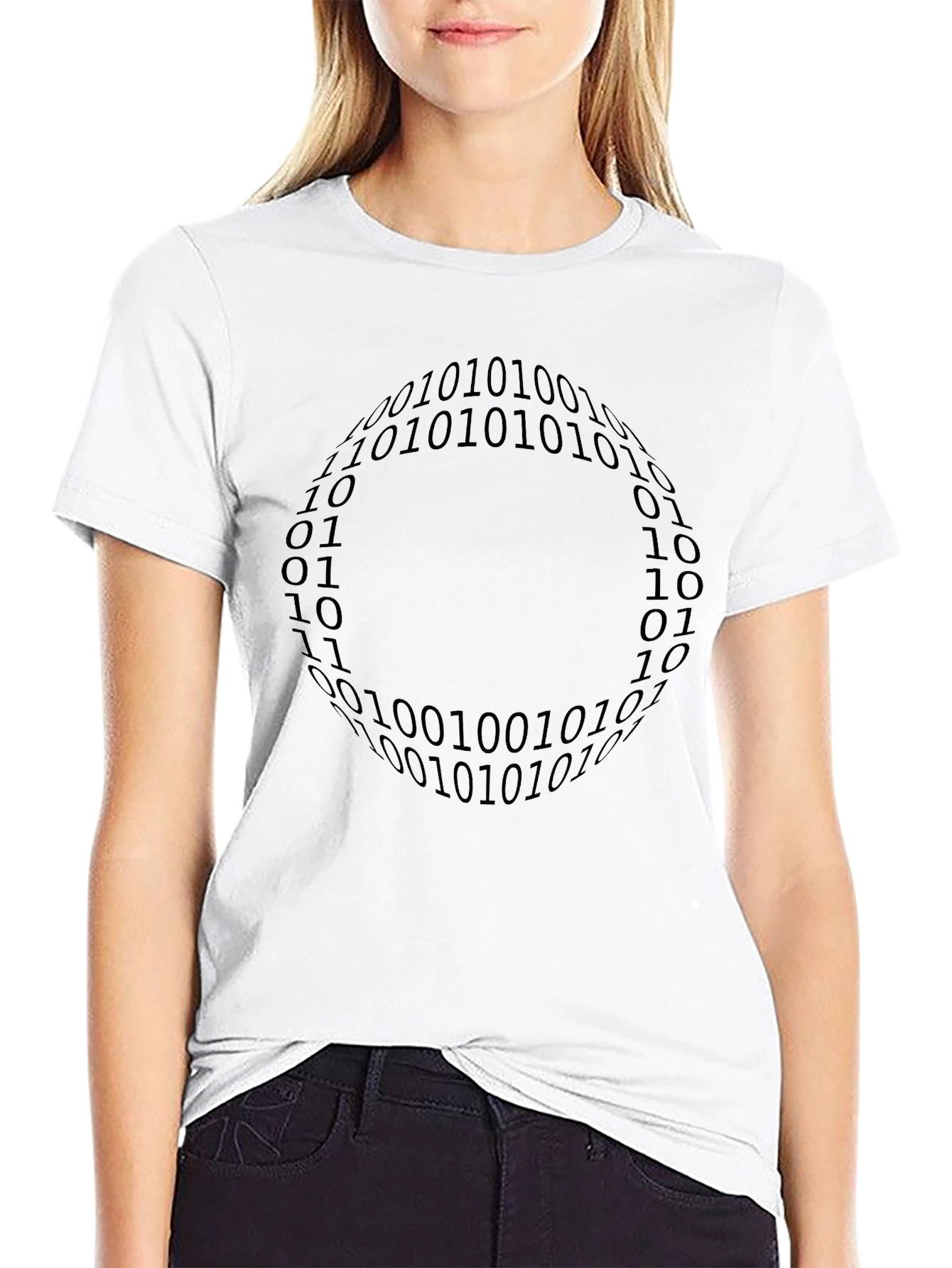 Binary Code Pattern Black T-Shirt
