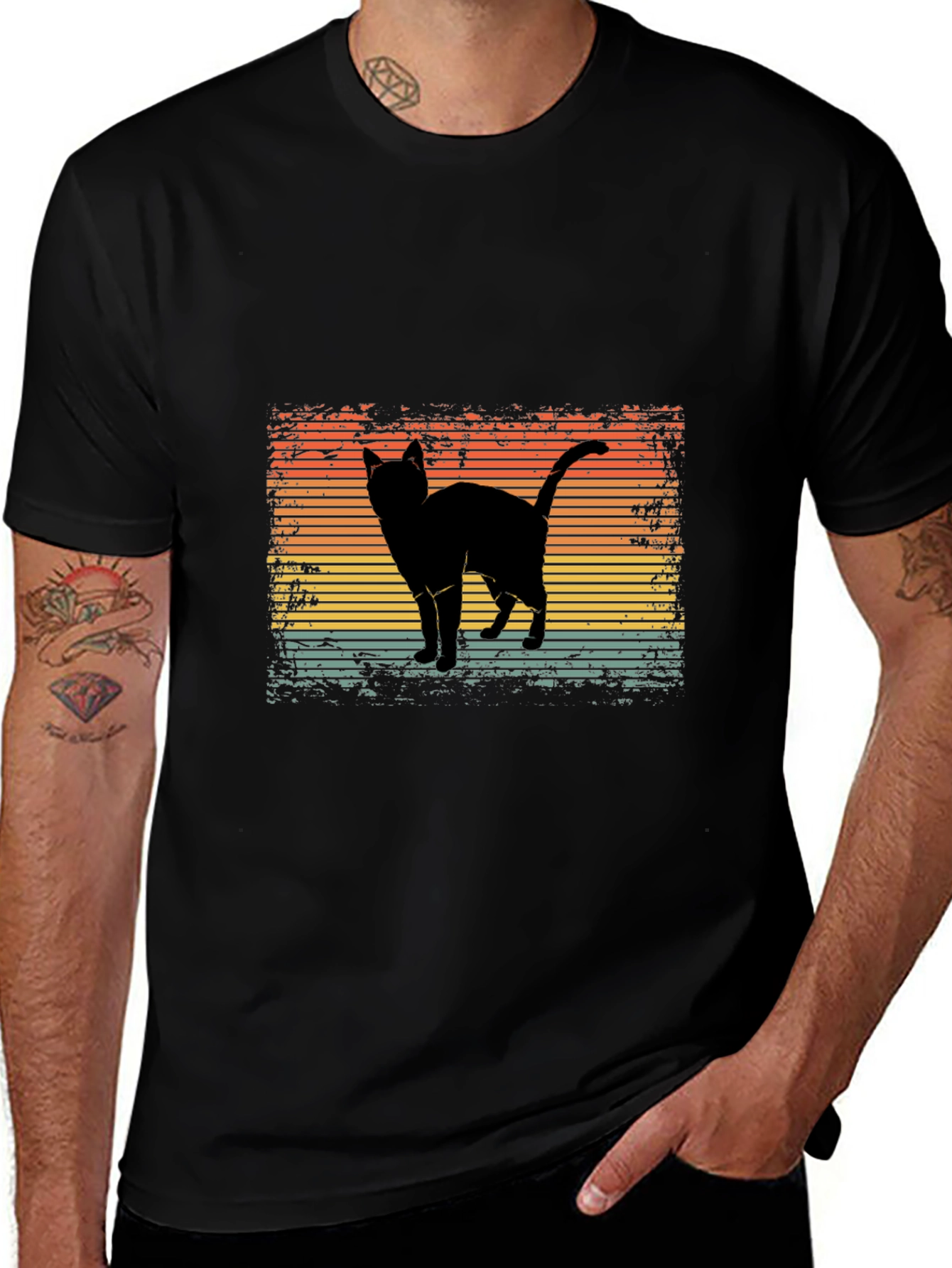 Retro Cat Silhouette Graphic Tee