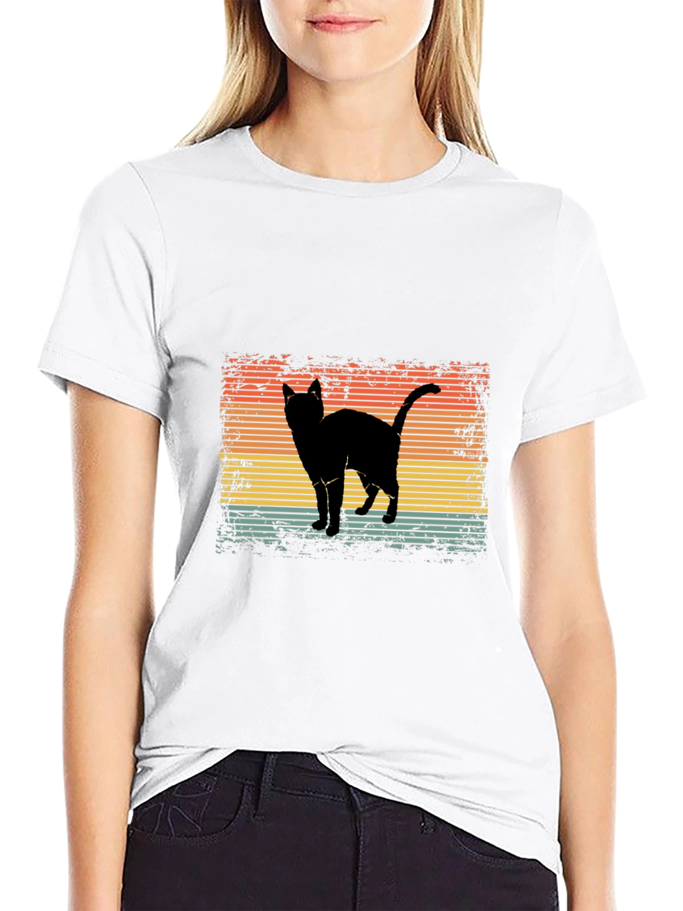 Retro Cat Silhouette Graphic Tee