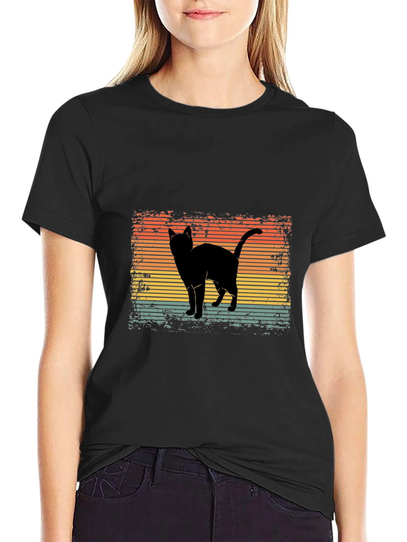 Retro Cat Silhouette Graphic Tee