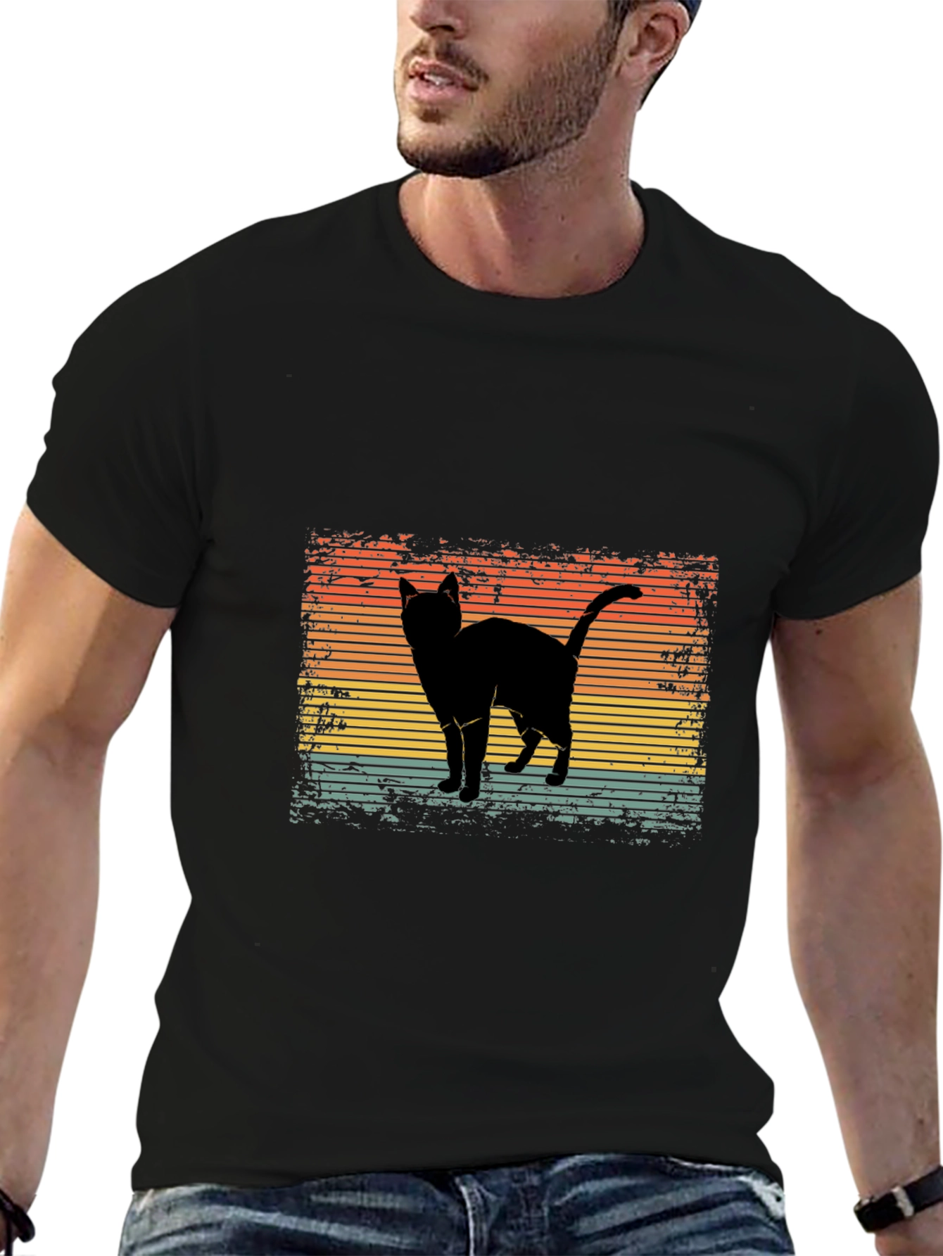 Retro Cat Silhouette Graphic Tee