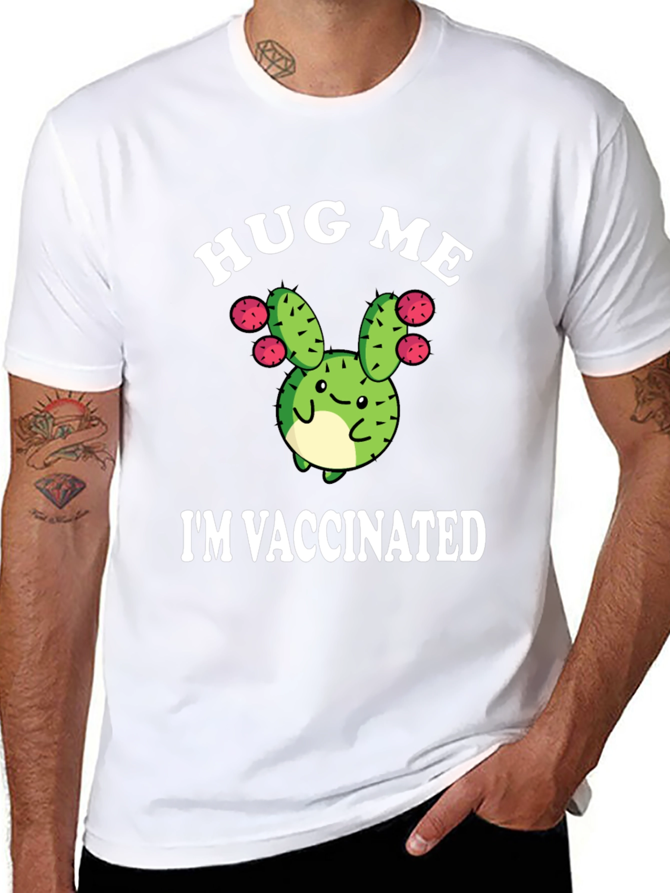Hug Me Im Vaccinated Funny Cactus T-Shirt