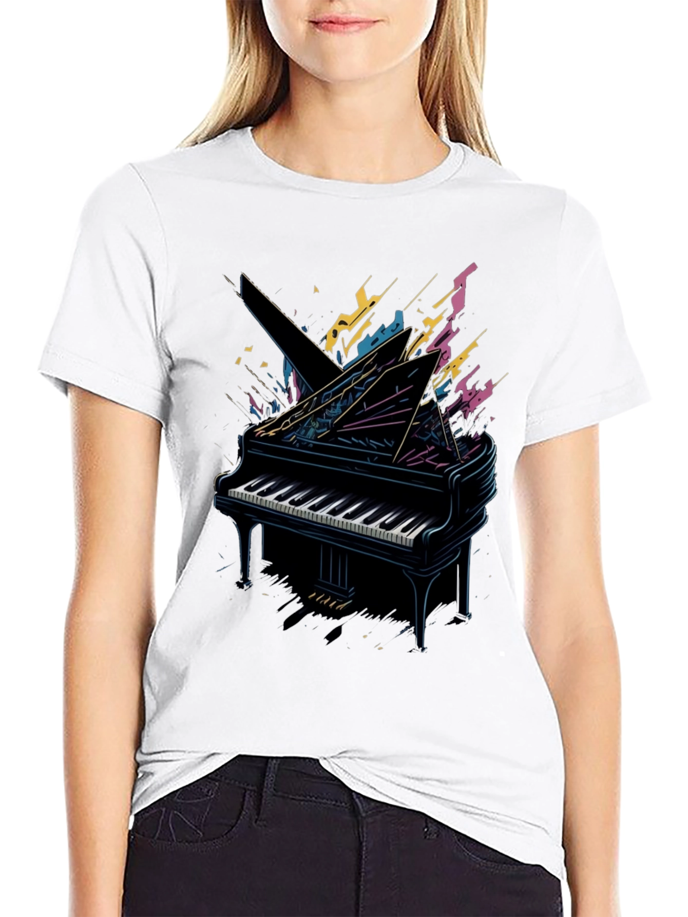 Abstract Piano Graphic Tee - Musician Style