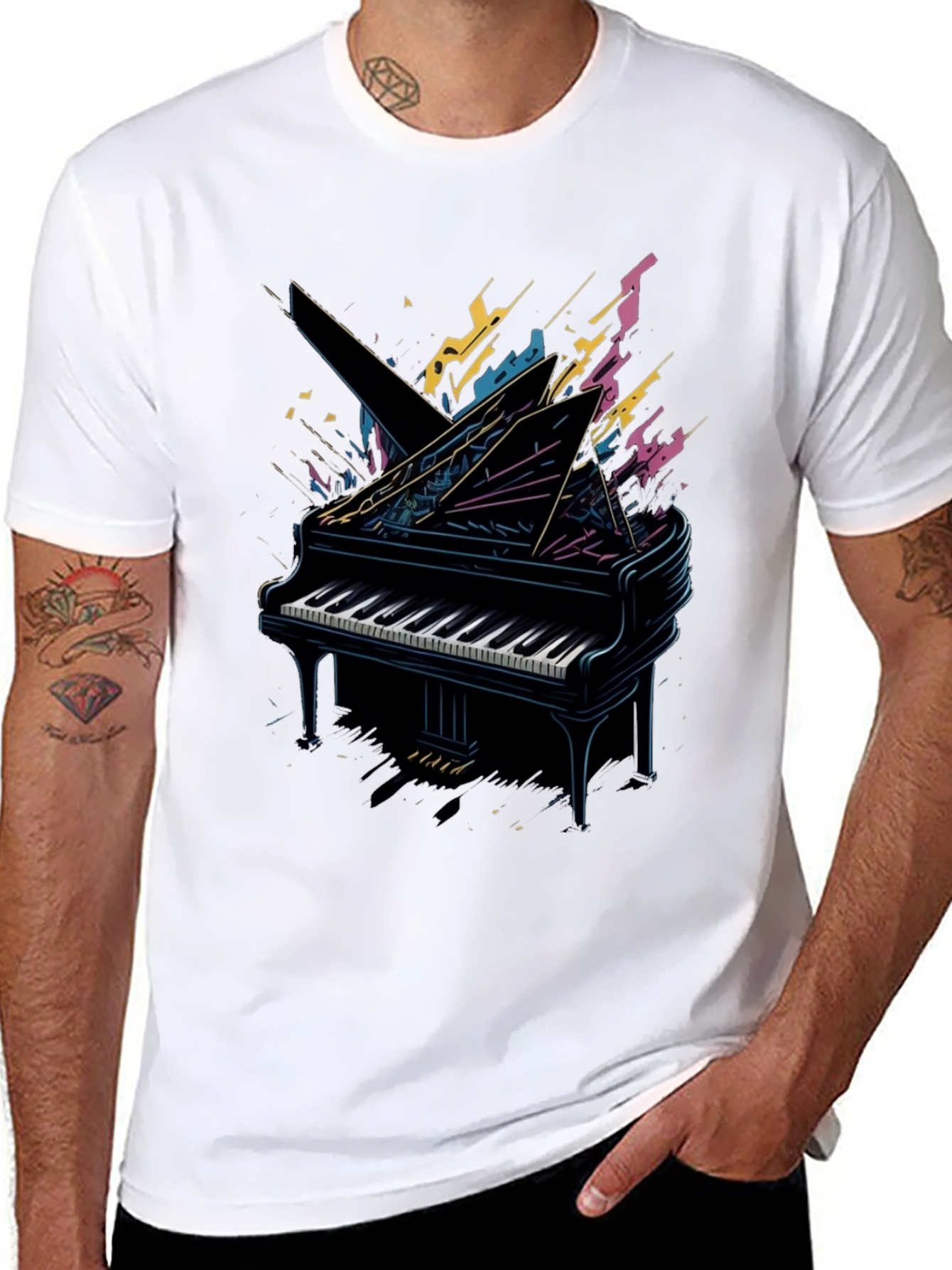 Abstract Piano Graphic Tee - Musician Style